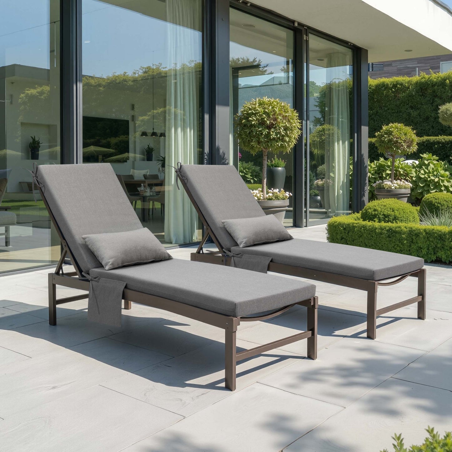 Outdoor Chaise Lounge Cushion with Pillow & Pockets