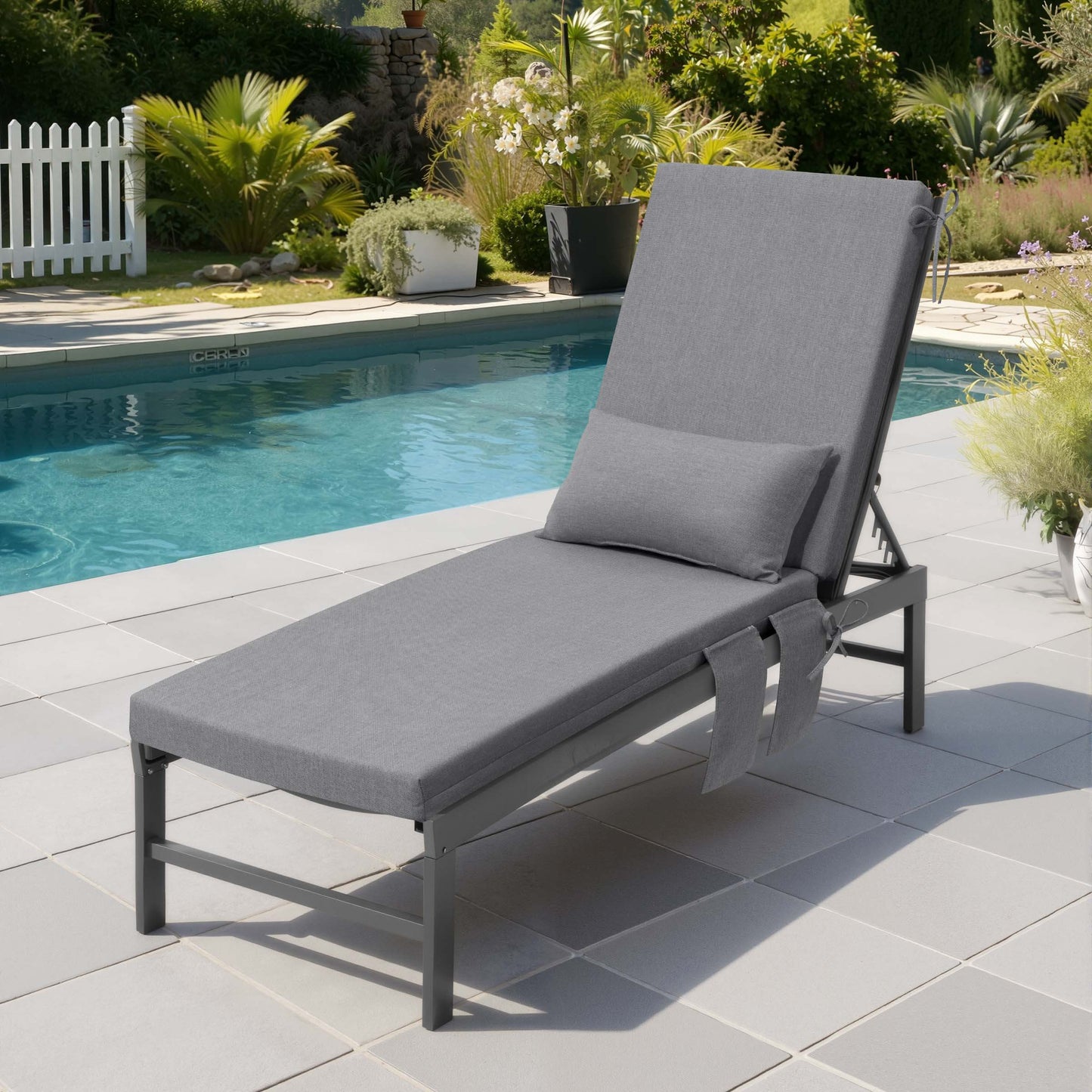 Outdoor Chaise Lounge Cushion with Pillow & Pockets