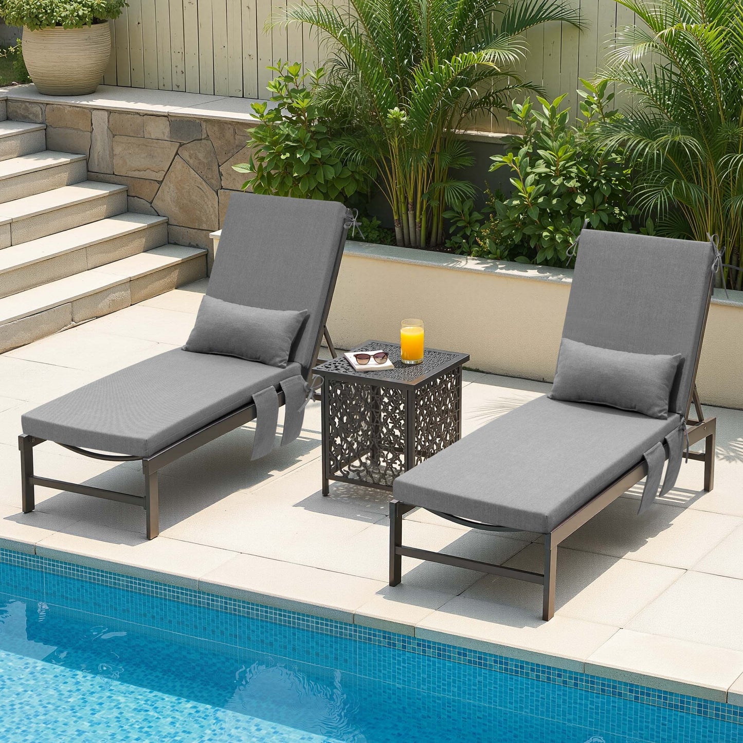 Outdoor Chaise Lounge Cushion with Pillow & Pockets