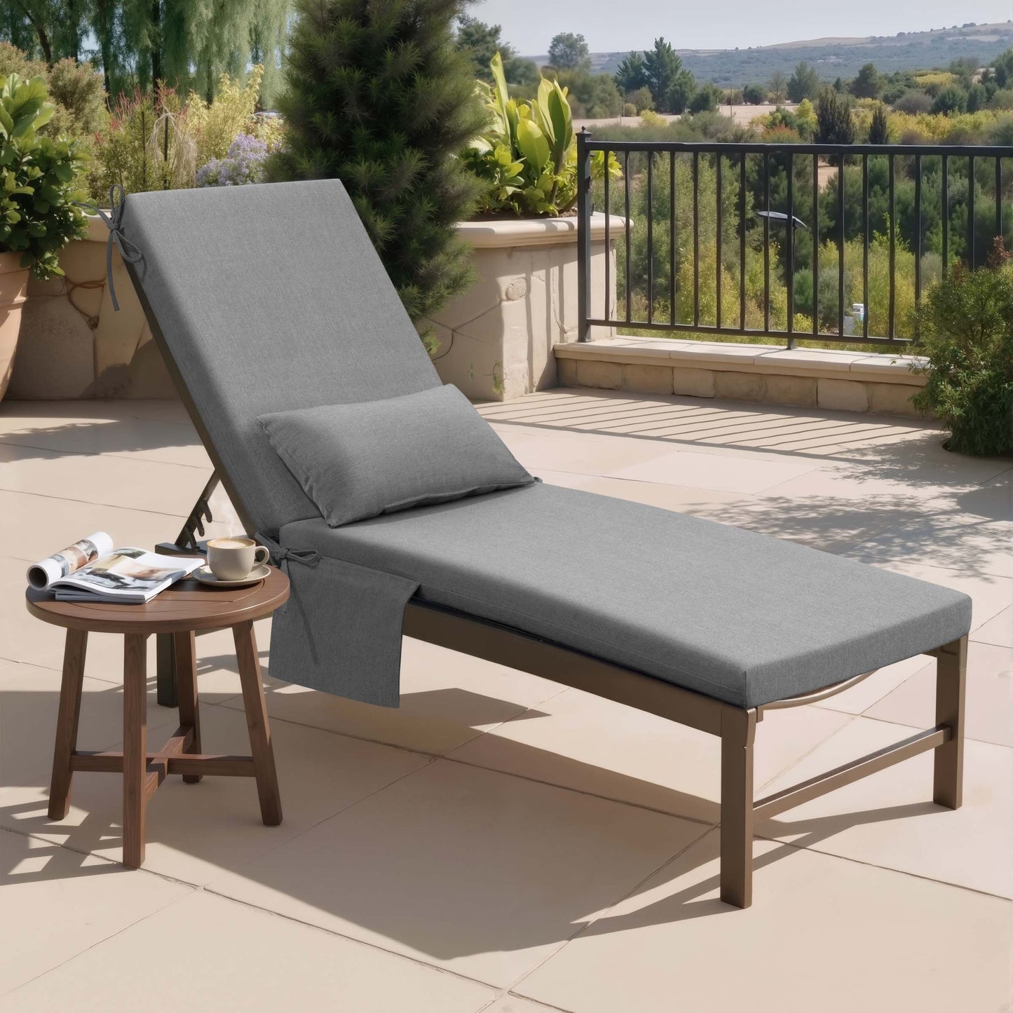 Outdoor Chaise Lounge Cushion with Pillow & Pockets
