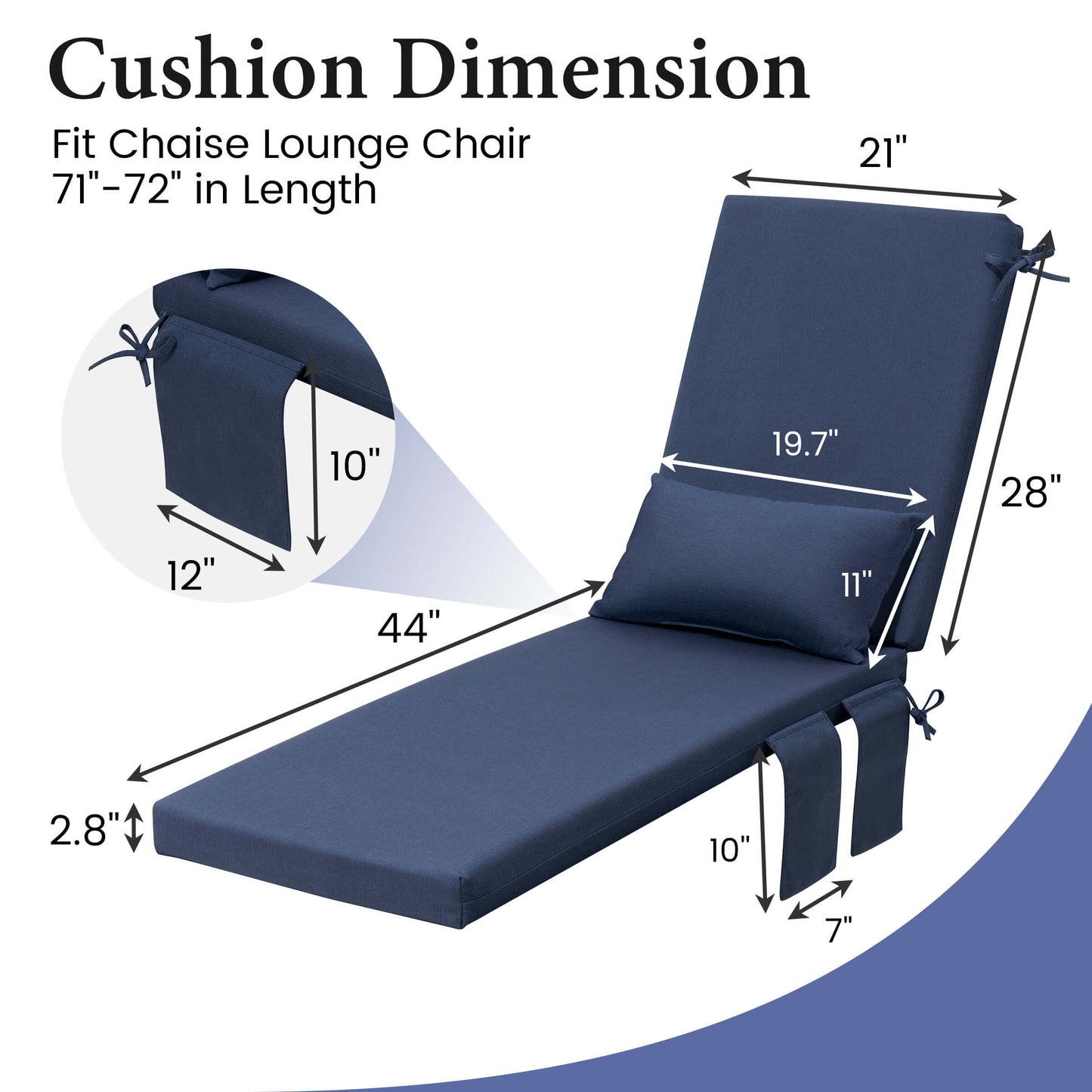 Outdoor Chaise Lounge Cushion with Pillow & Pockets