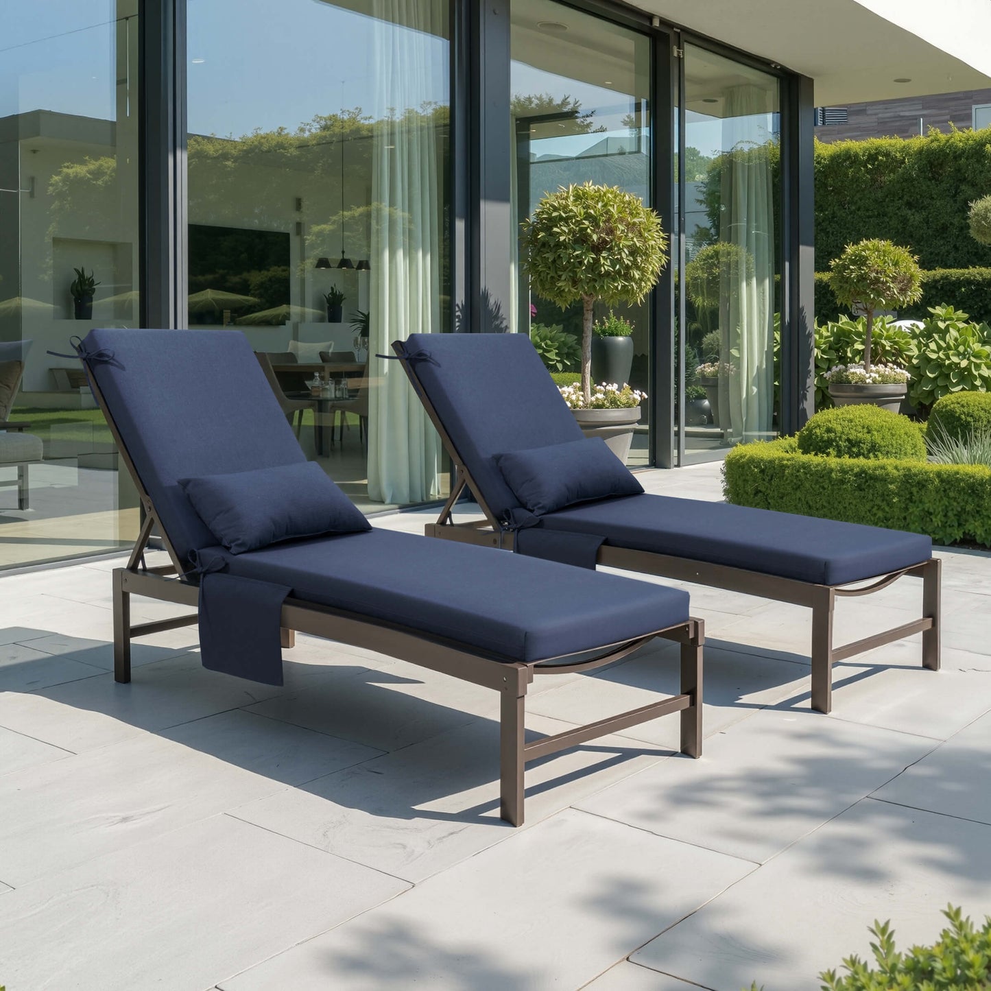 Outdoor Chaise Lounge Cushion with Pillow & Pockets