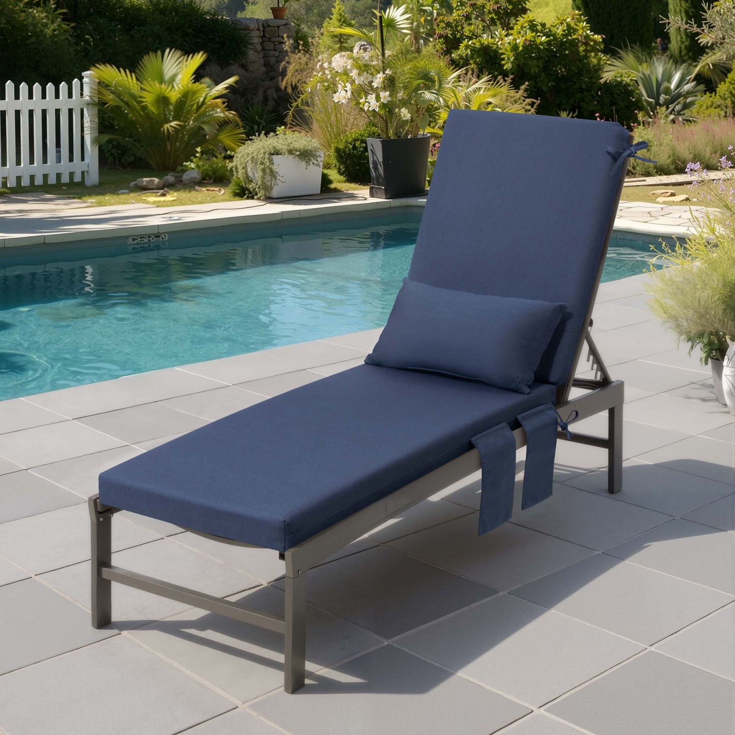Outdoor Chaise Lounge Cushion with Pillow & Pockets