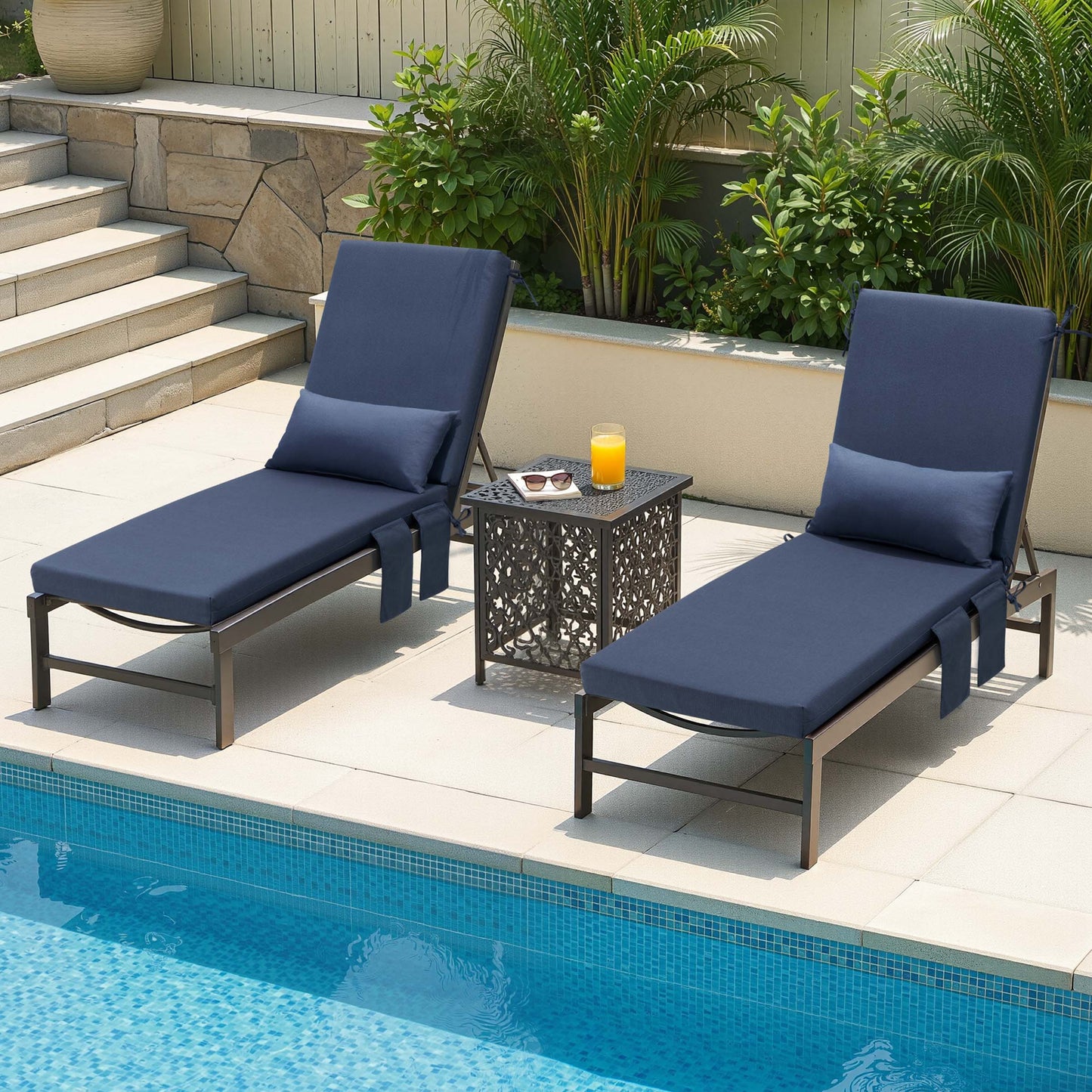 Outdoor Chaise Lounge Cushion with Pillow & Pockets