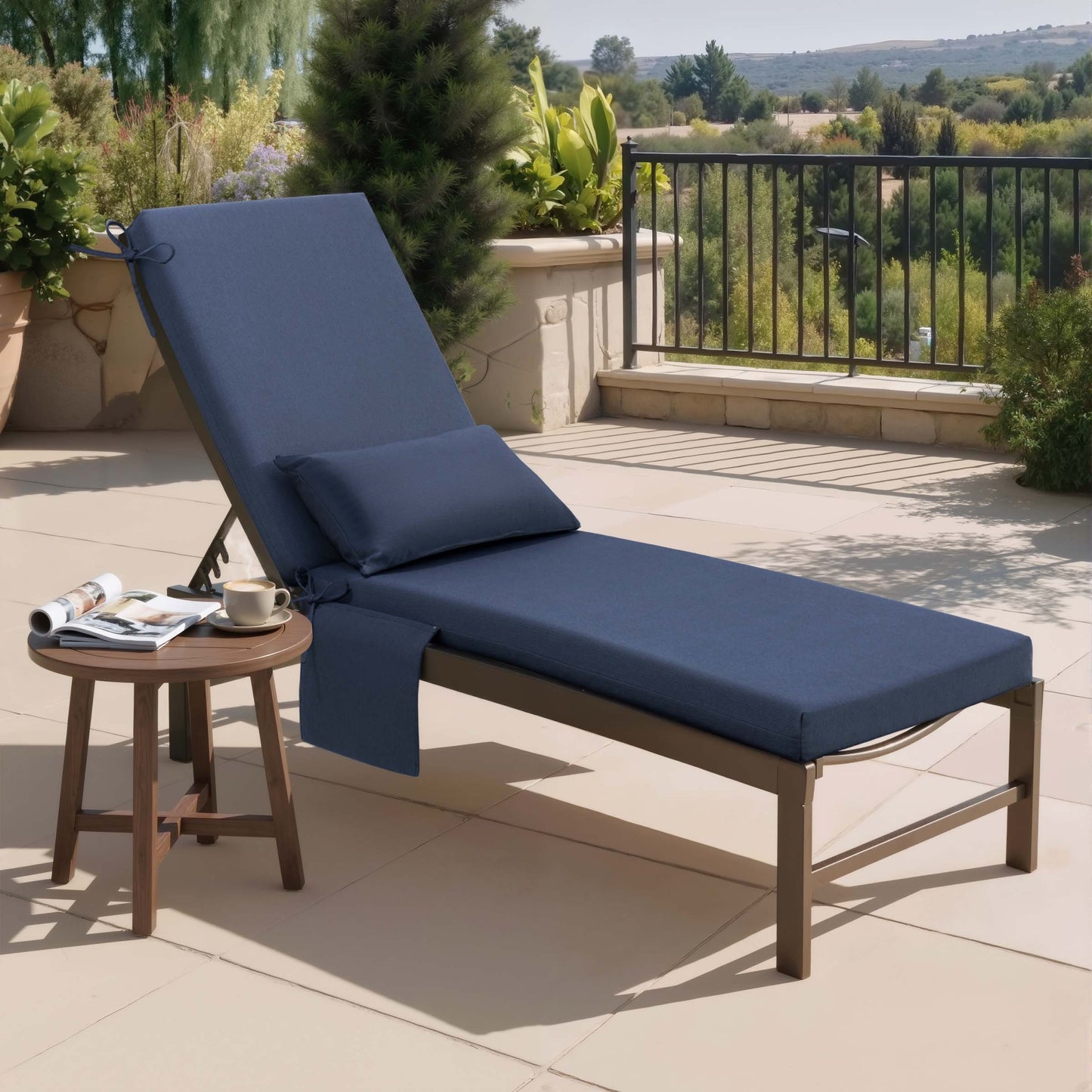 Outdoor Chaise Lounge Cushion with Pillow & Pockets