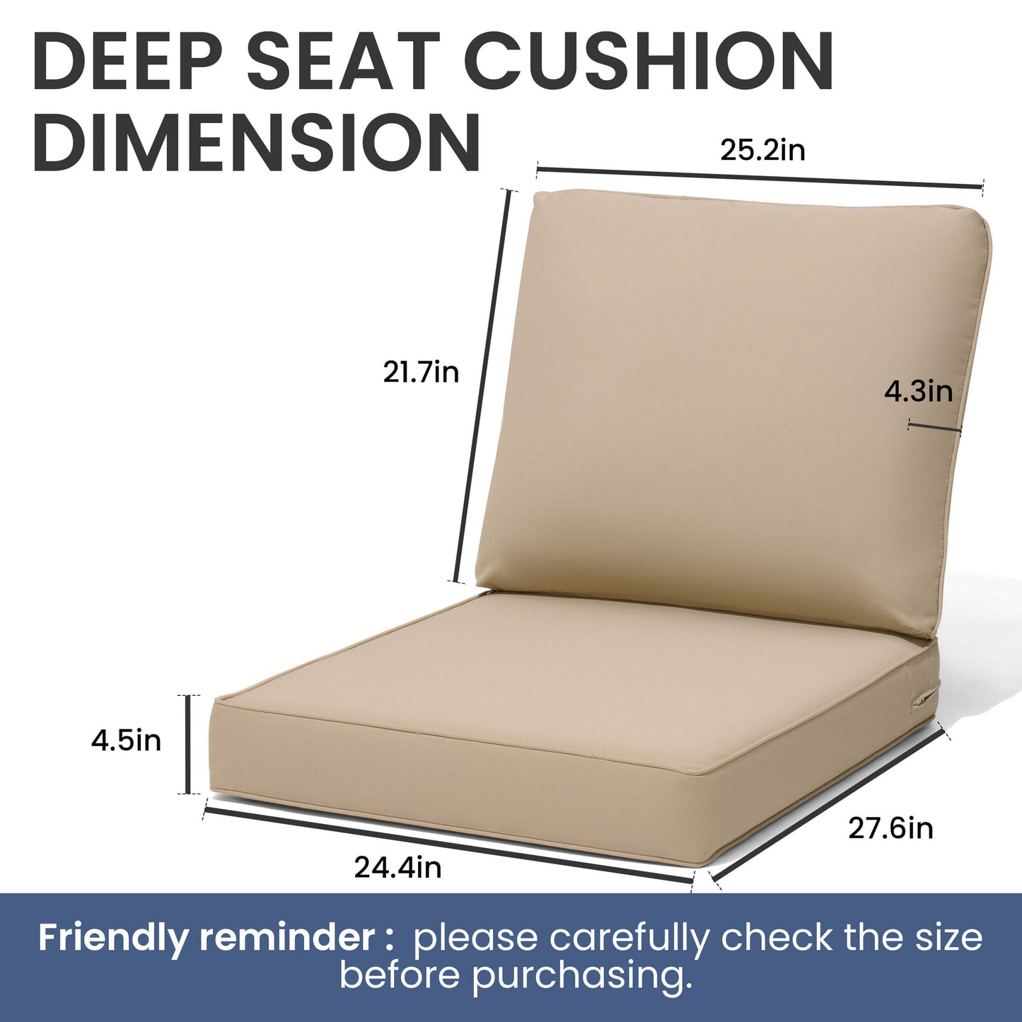 28x24" Outdoor Deep Seat Chair Cushion Set