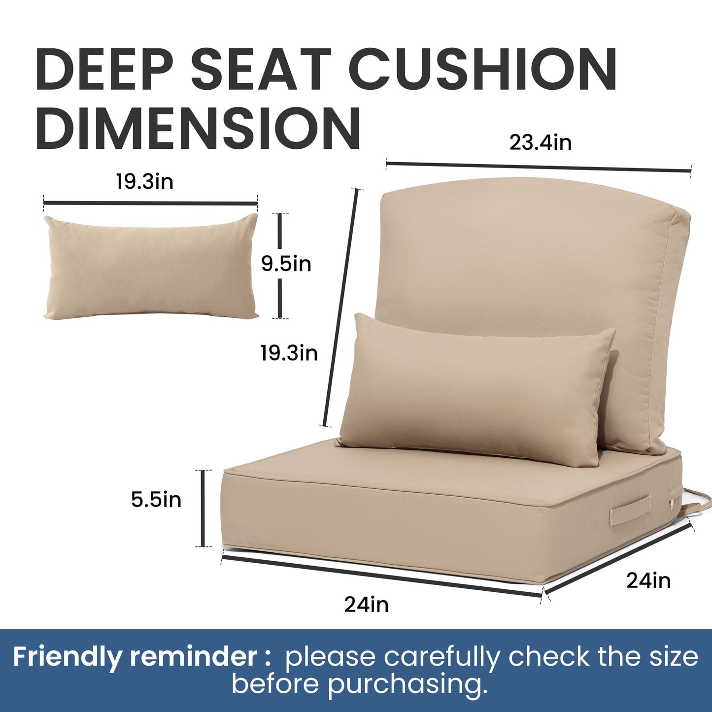 24x24" Outdoor Seat Cushion with Back Pillow