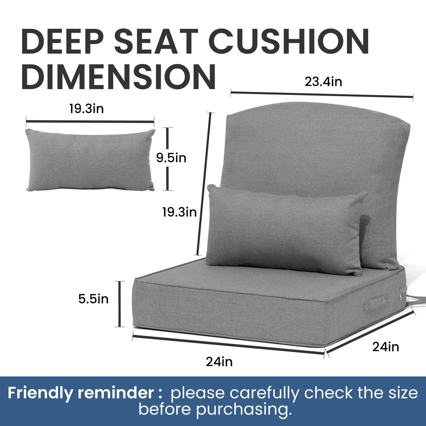 24x24" Outdoor Seat Cushion with Back Pillow
