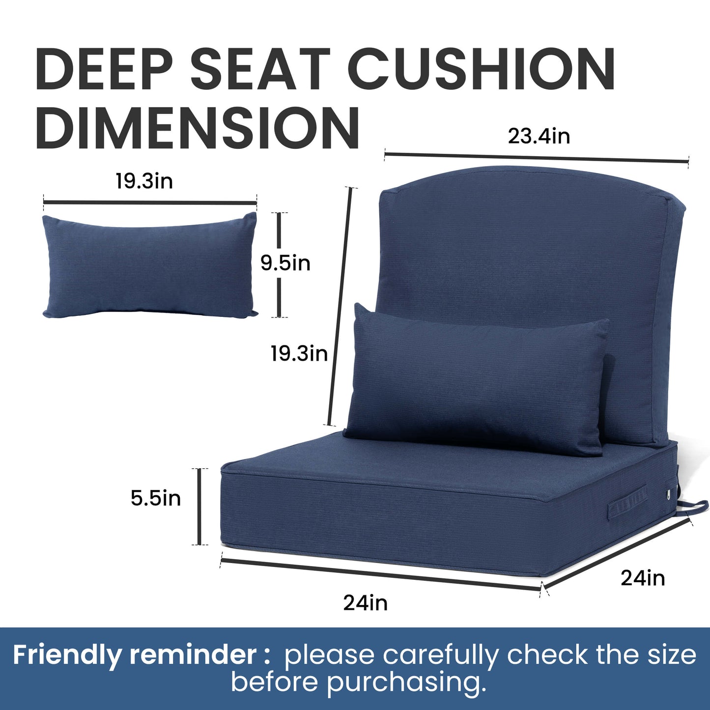 24x24" Outdoor Seat Cushion with Back Pillow