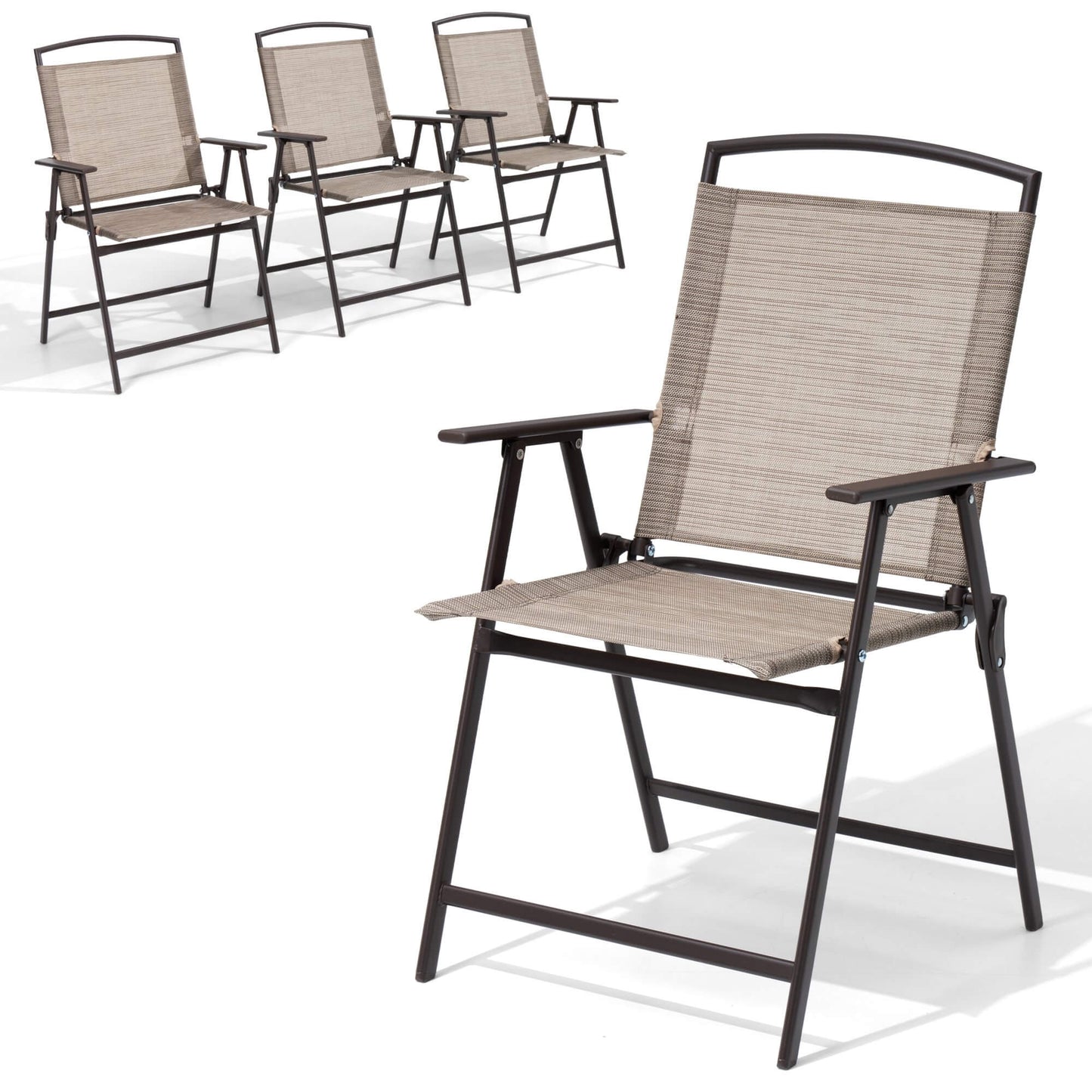 Steel Folding Outdoor Dining Chair Set of 4 with Textilene