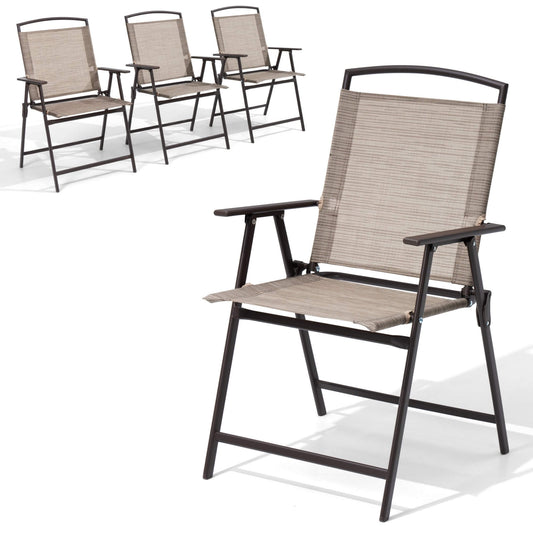 Steel Folding Outdoor Dining Chair Set of 4 with Textilene