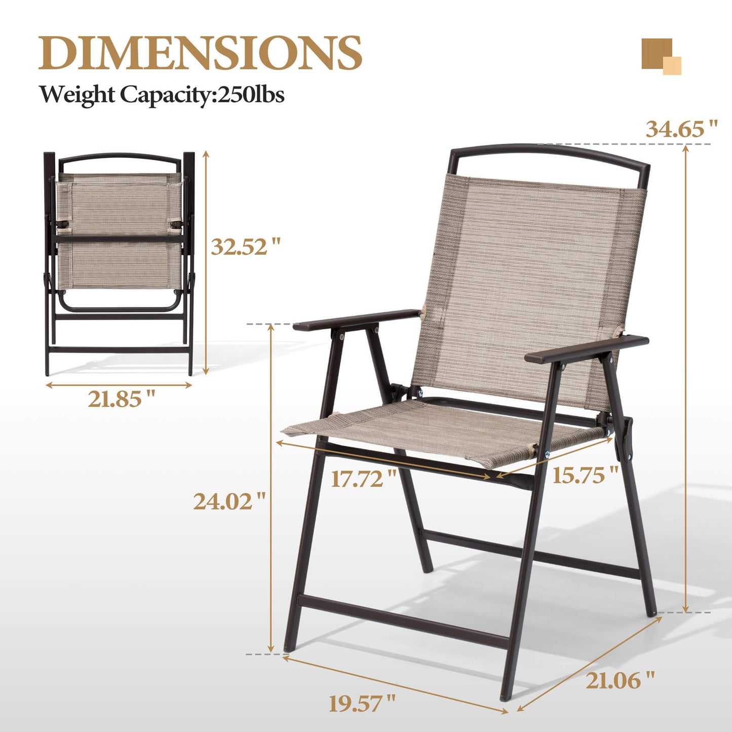 Steel Folding Outdoor Dining Chair Set of 4 with Textilene