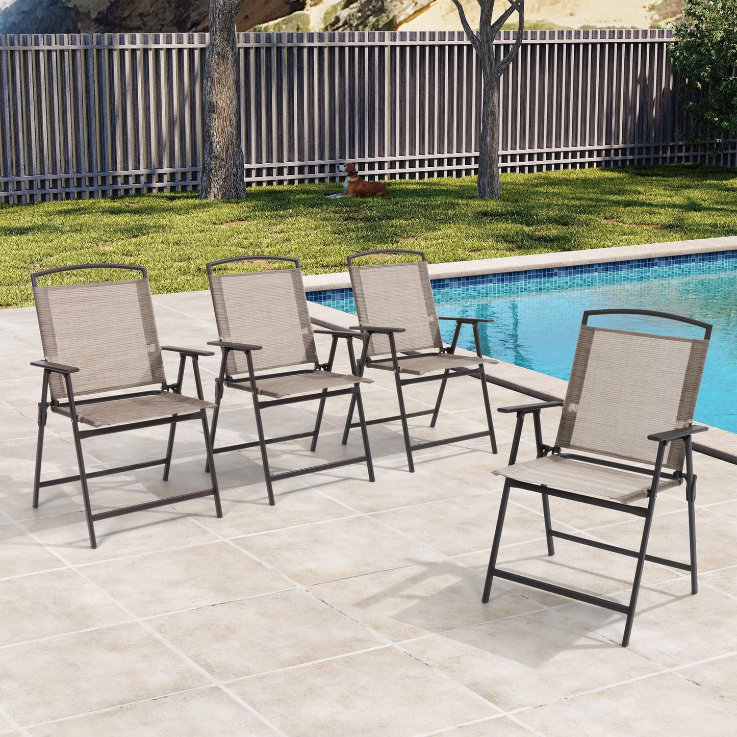 Steel Folding Outdoor Dining Chair Set of 4 with Textilene