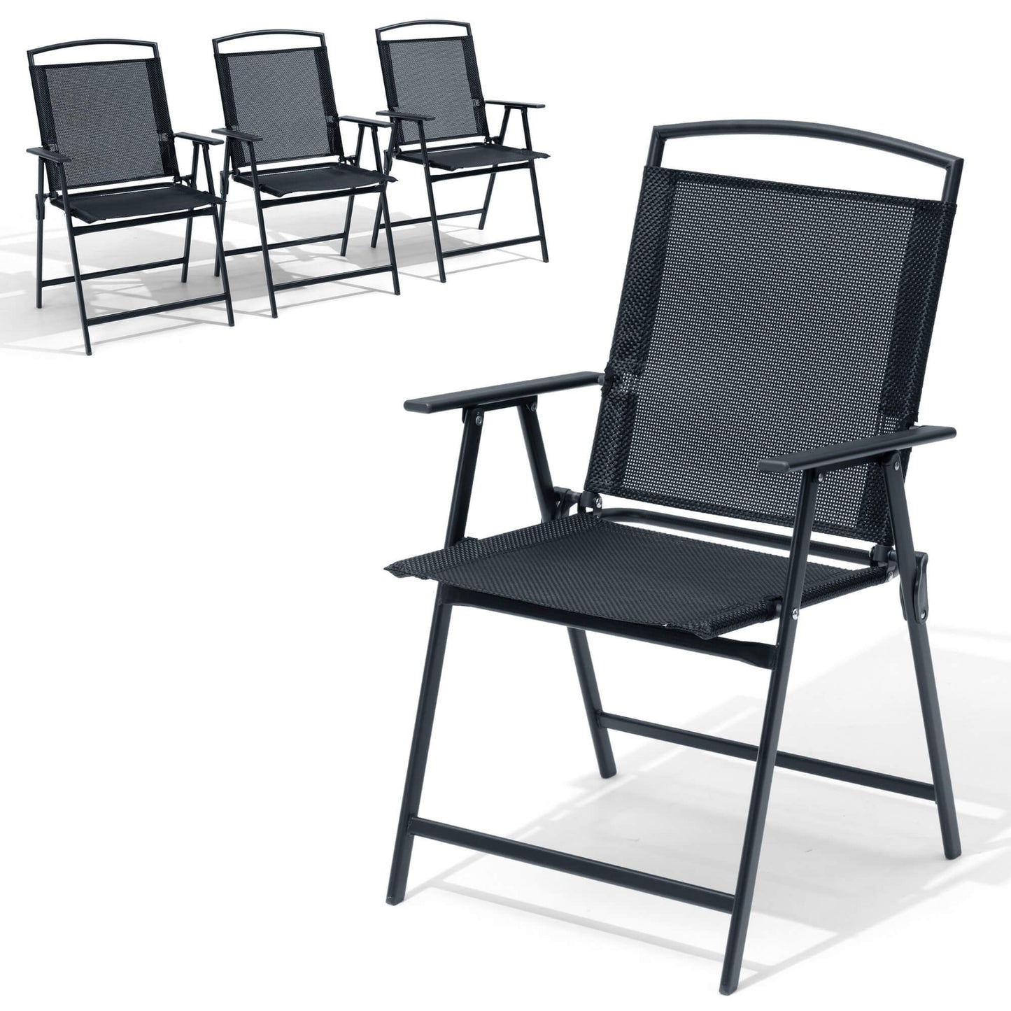 Steel Folding Outdoor Dining Chair Set of 4 with Textilene