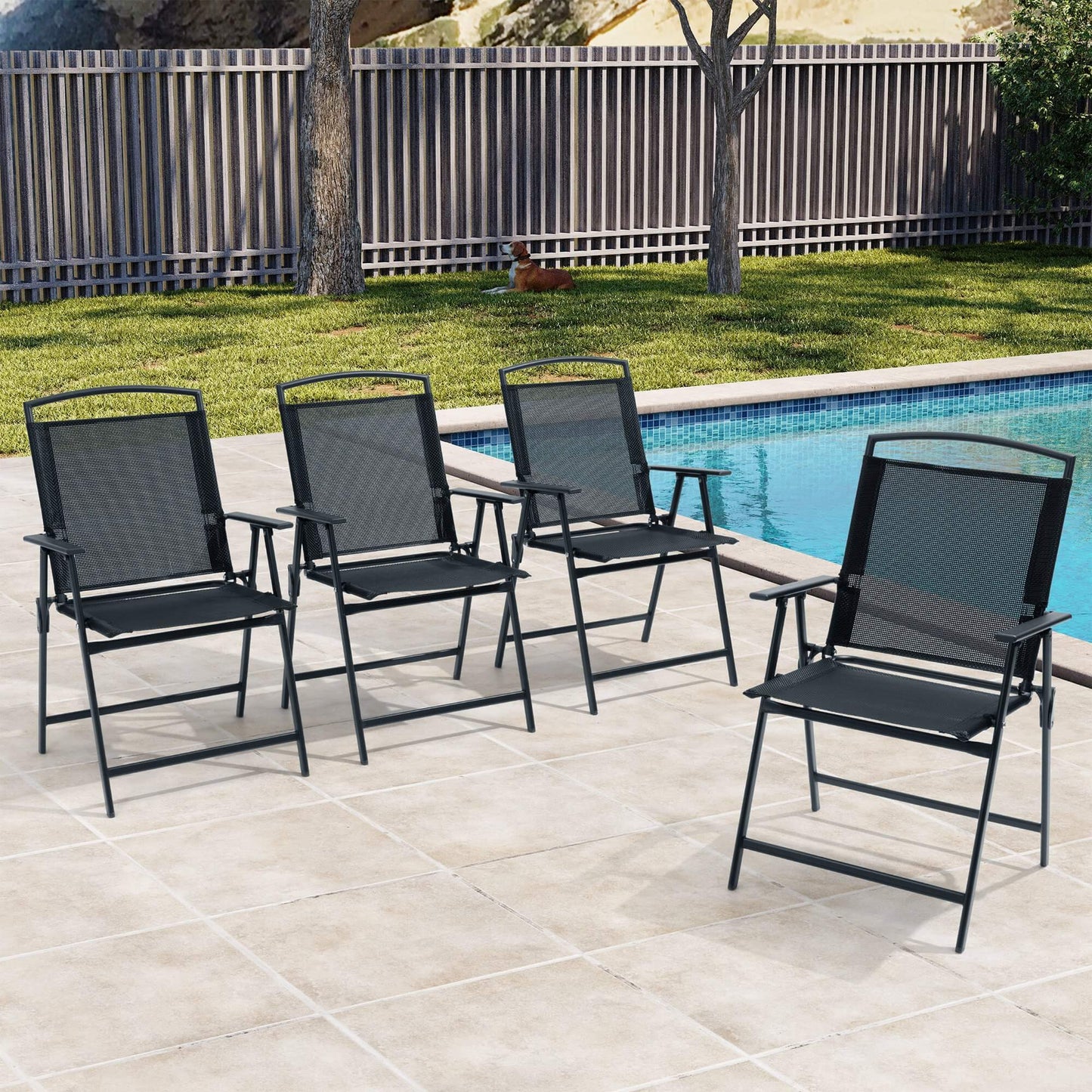Steel Folding Outdoor Dining Chair Set of 4 with Textilene