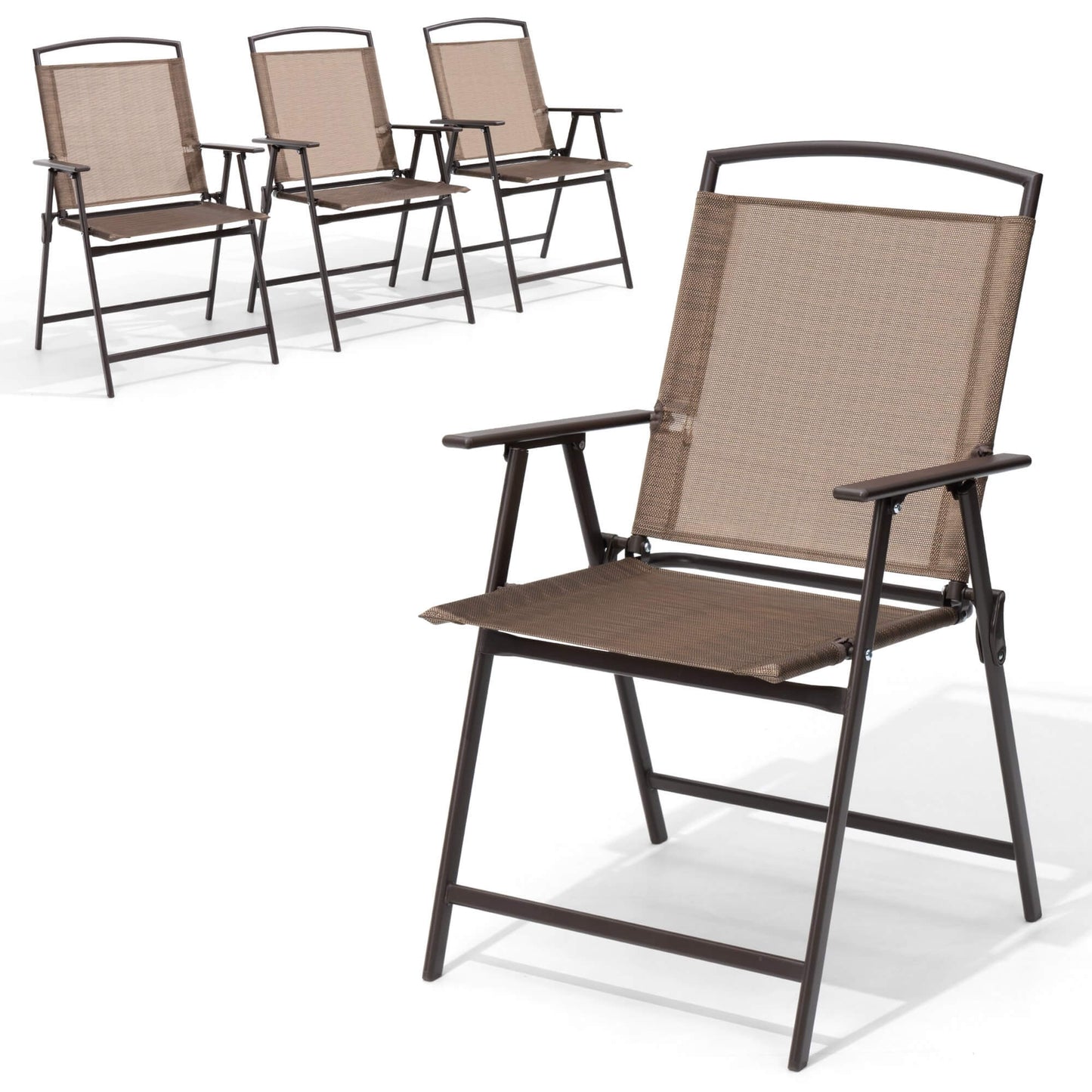 Steel Folding Outdoor Dining Chair Set of 4 with Textilene