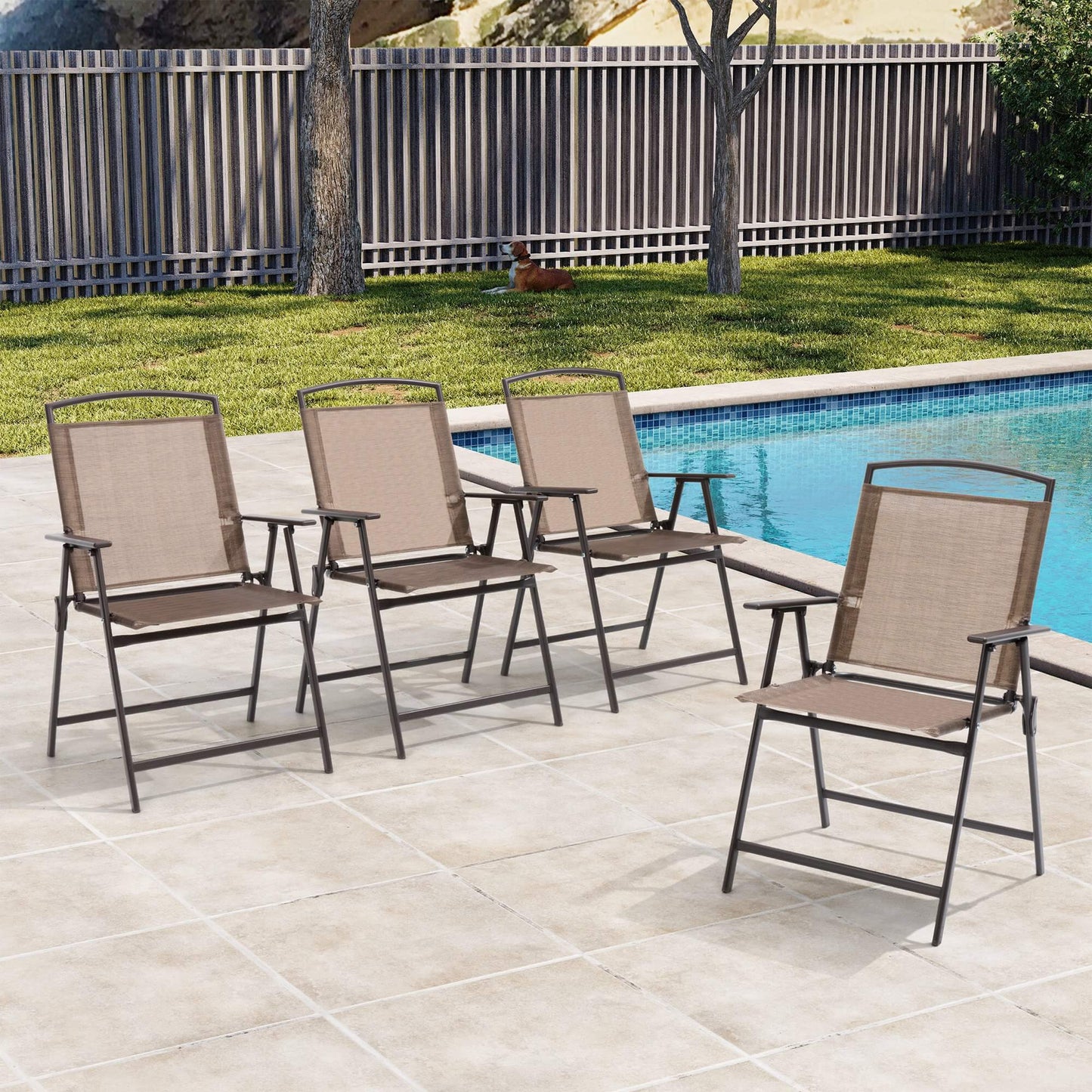 Steel Folding Outdoor Dining Chair Set of 4 with Textilene