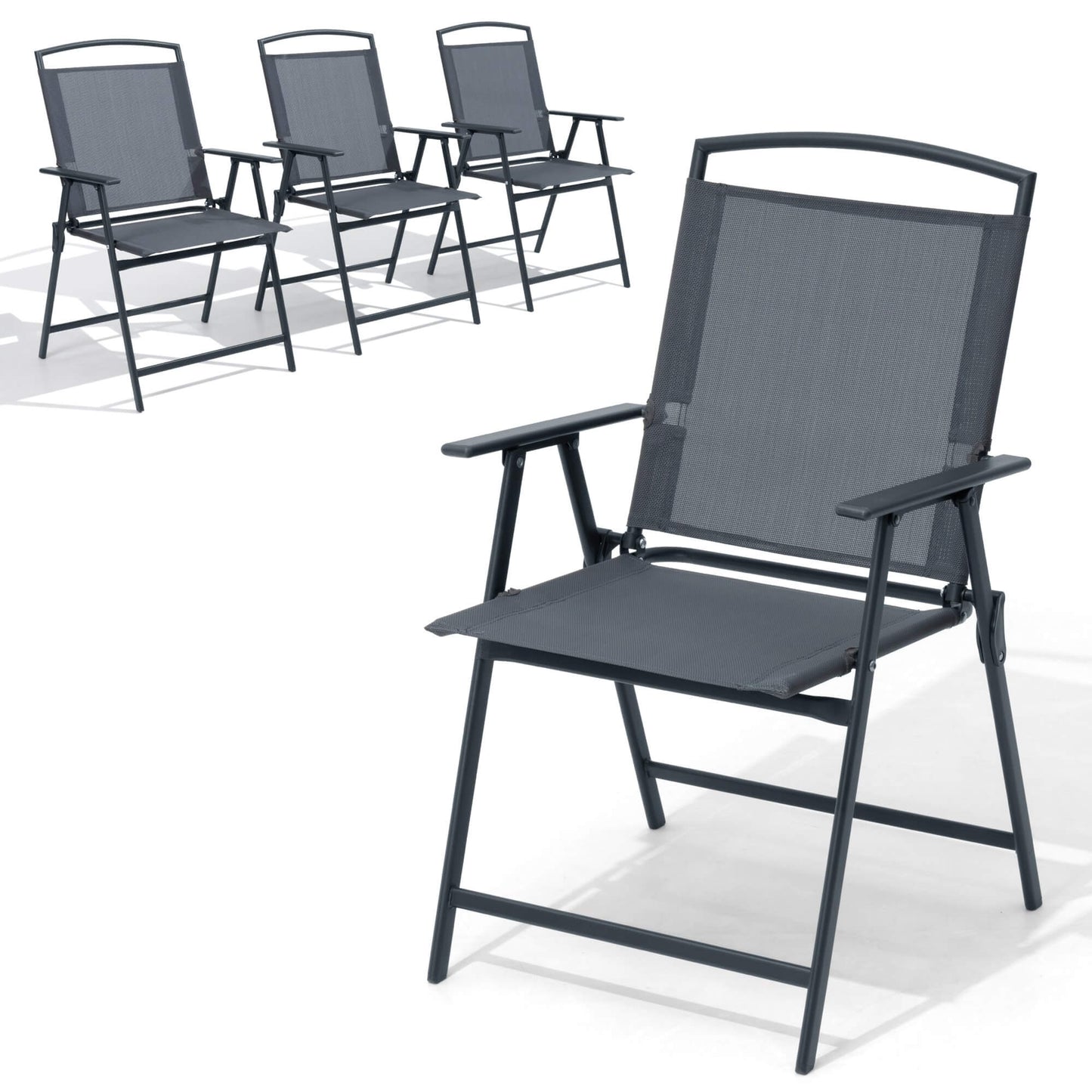 Steel Folding Outdoor Dining Chair Set of 4 with Textilene