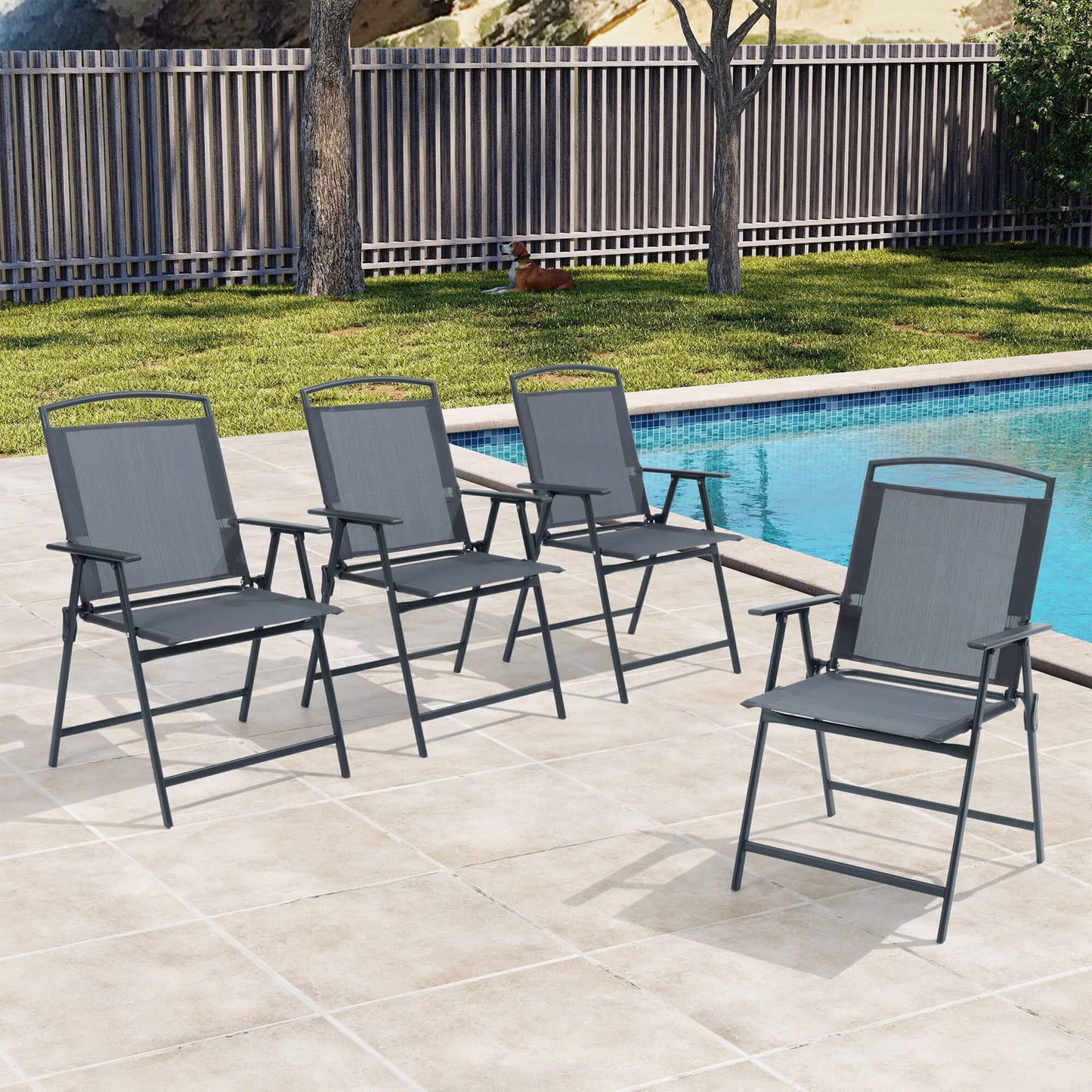Steel Folding Outdoor Dining Chair Set of 4 with Textilene