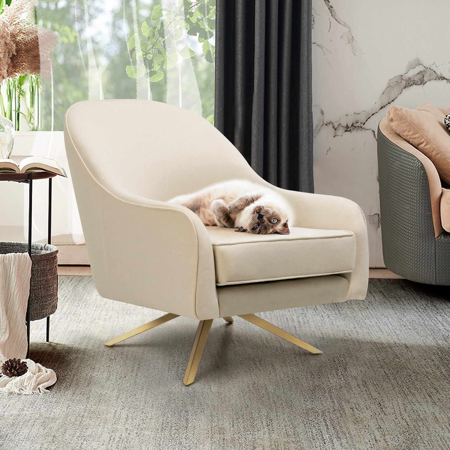 Faux Leather Swivel Accent Chair