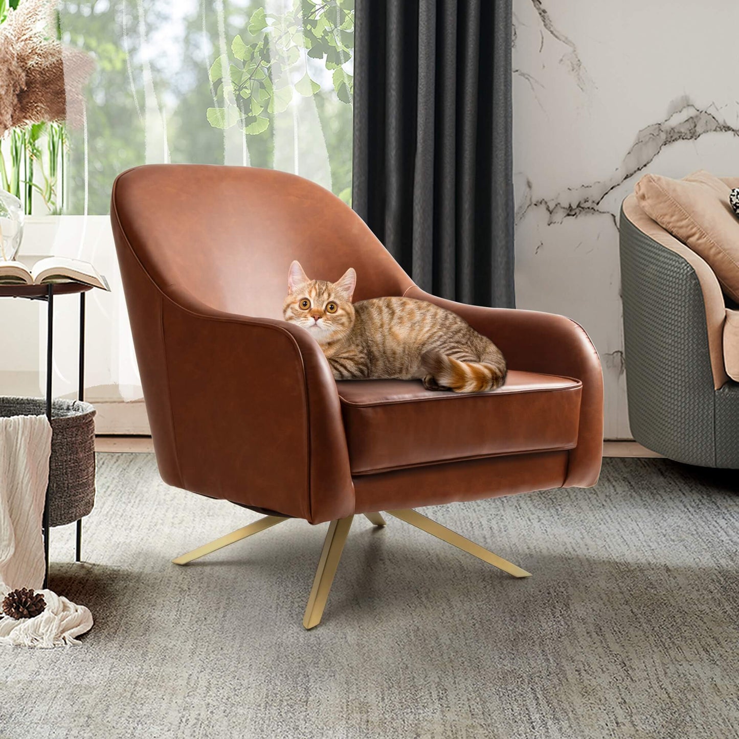 Faux Leather Swivel Accent Chair