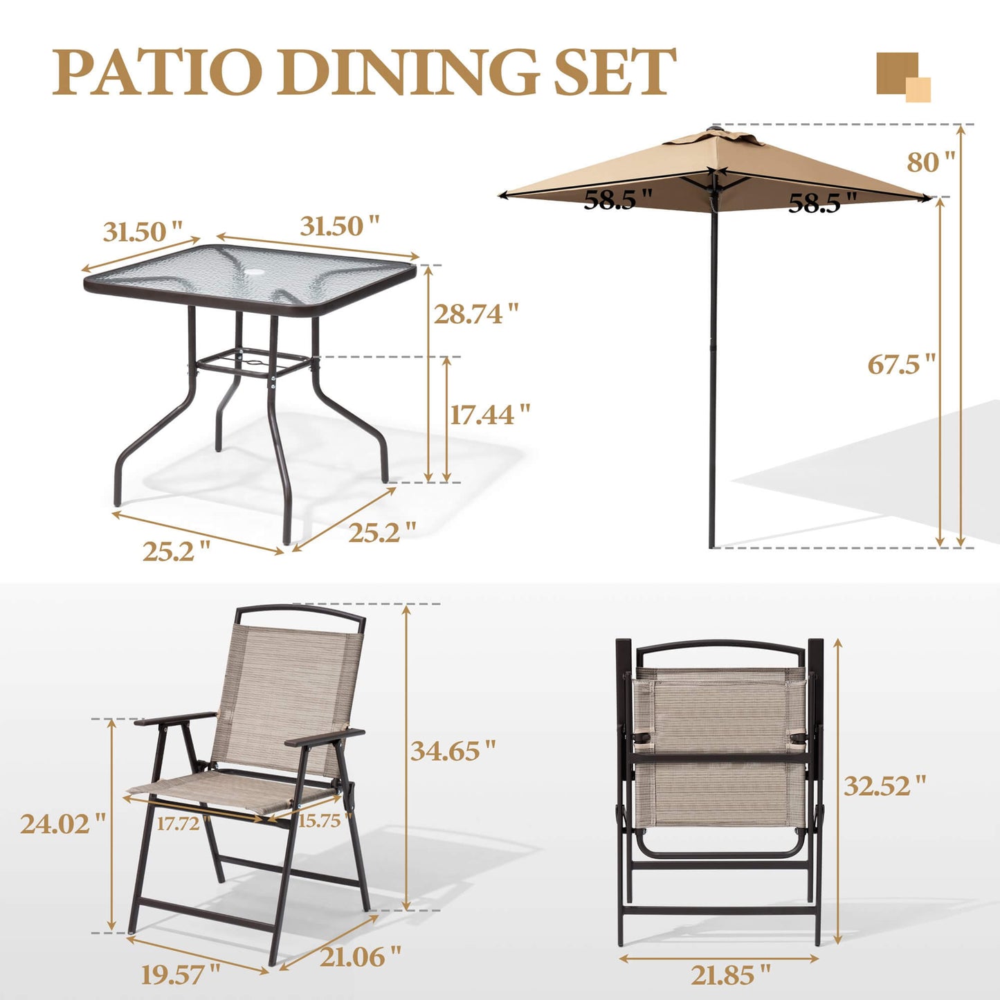 6-Piece Outdoor Dining Set with Glass Table & Umbrella