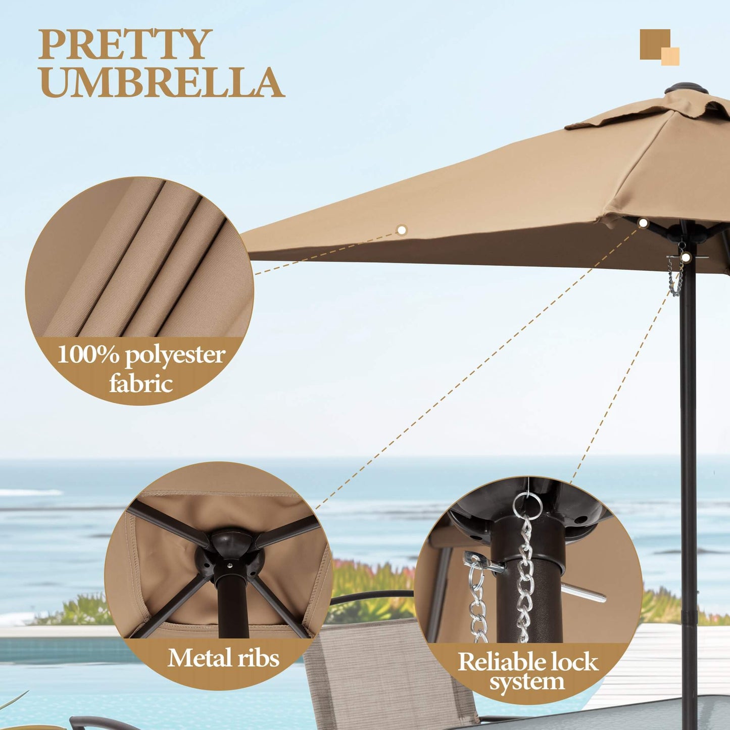 6-Piece Outdoor Dining Set with Glass Table & Umbrella