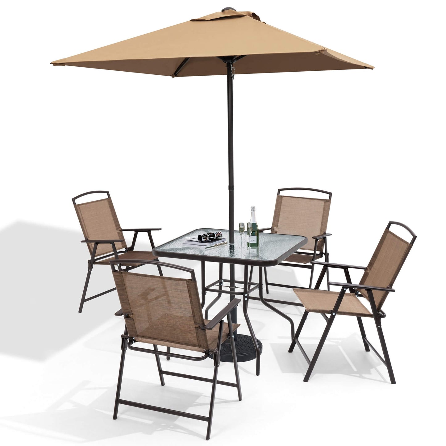 6-Piece Outdoor Dining Set with Glass Table & Umbrella