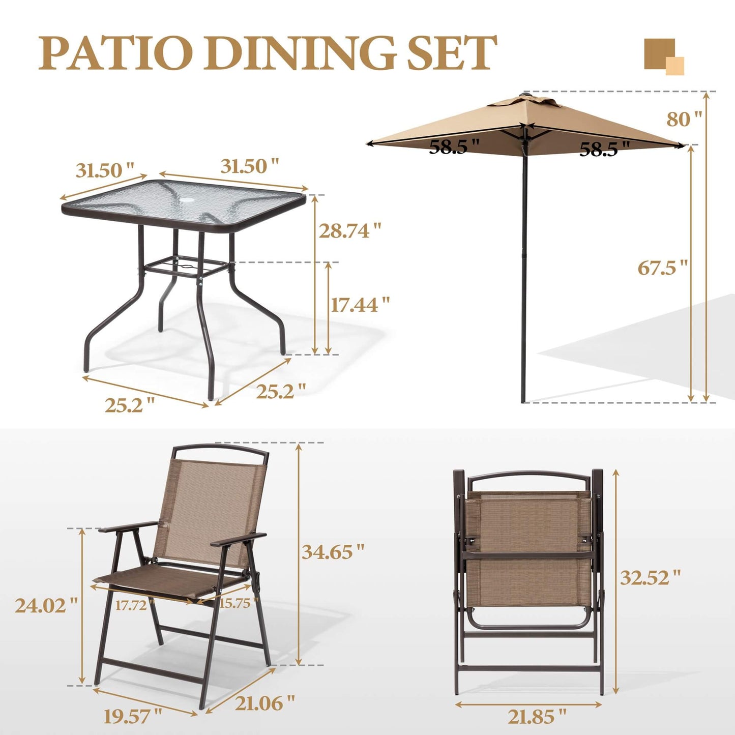 6-Piece Outdoor Dining Set with Glass Table & Umbrella
