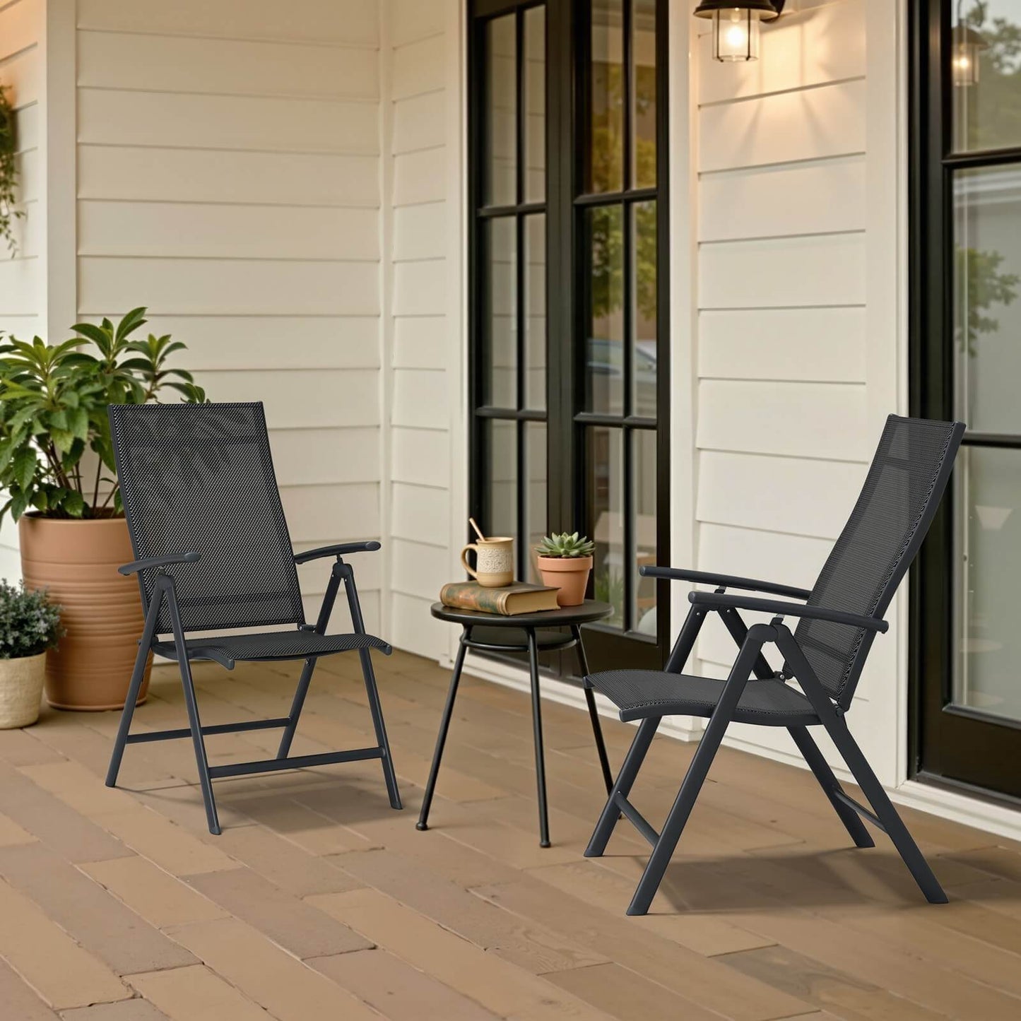 Metal Folding & Adjustable Outdoor Dining Chair Set of 2