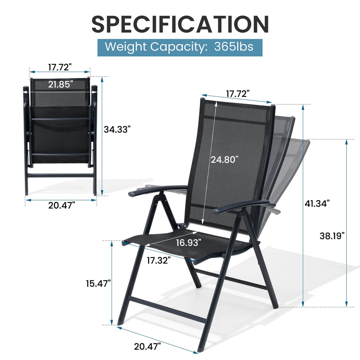 Metal Folding & Adjustable Outdoor Dining Chair Set of 2