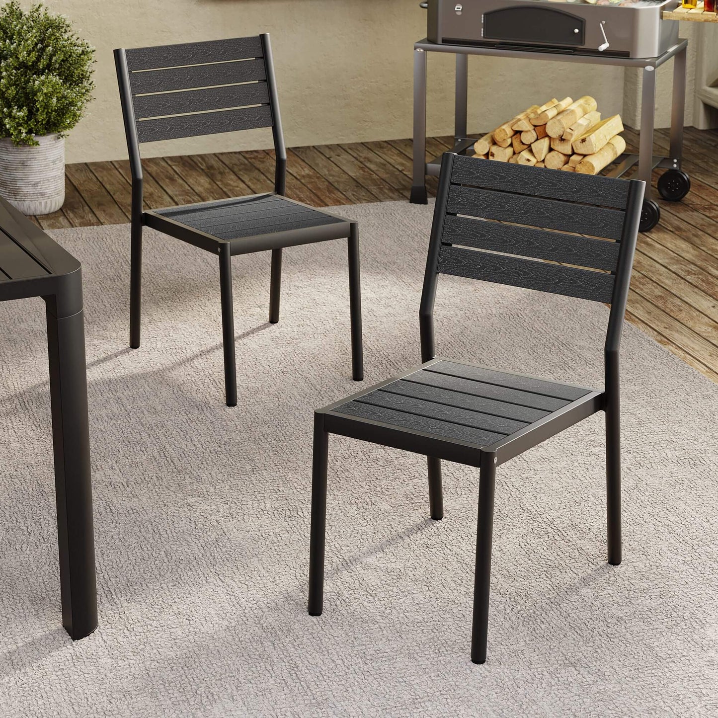 Aluminum Stackable Outdoor Dining Chair Set of 2