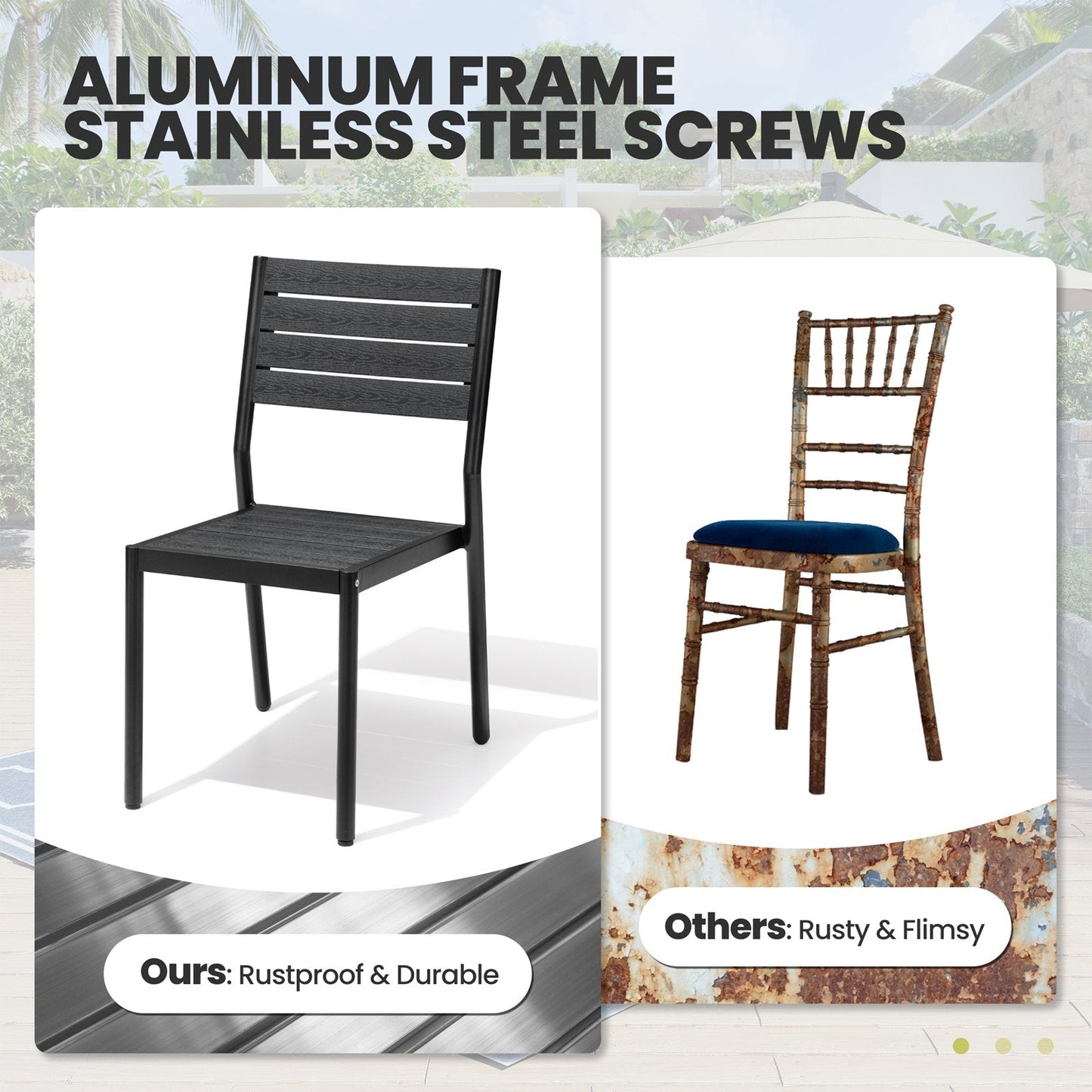 7/9-Piece Aluminum Dining Set with Umbrella Hole & Stackable Chairs