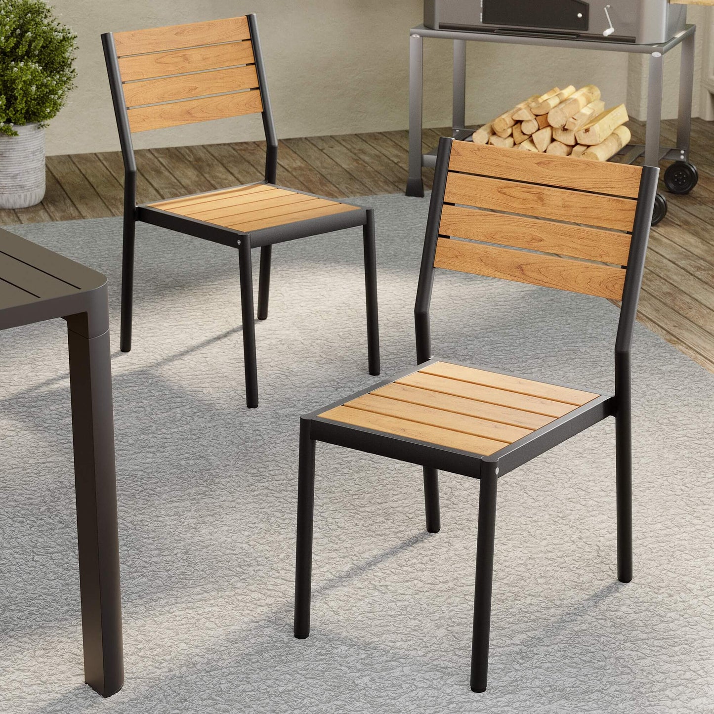 Aluminum Stackable Outdoor Dining Chair Set of 2