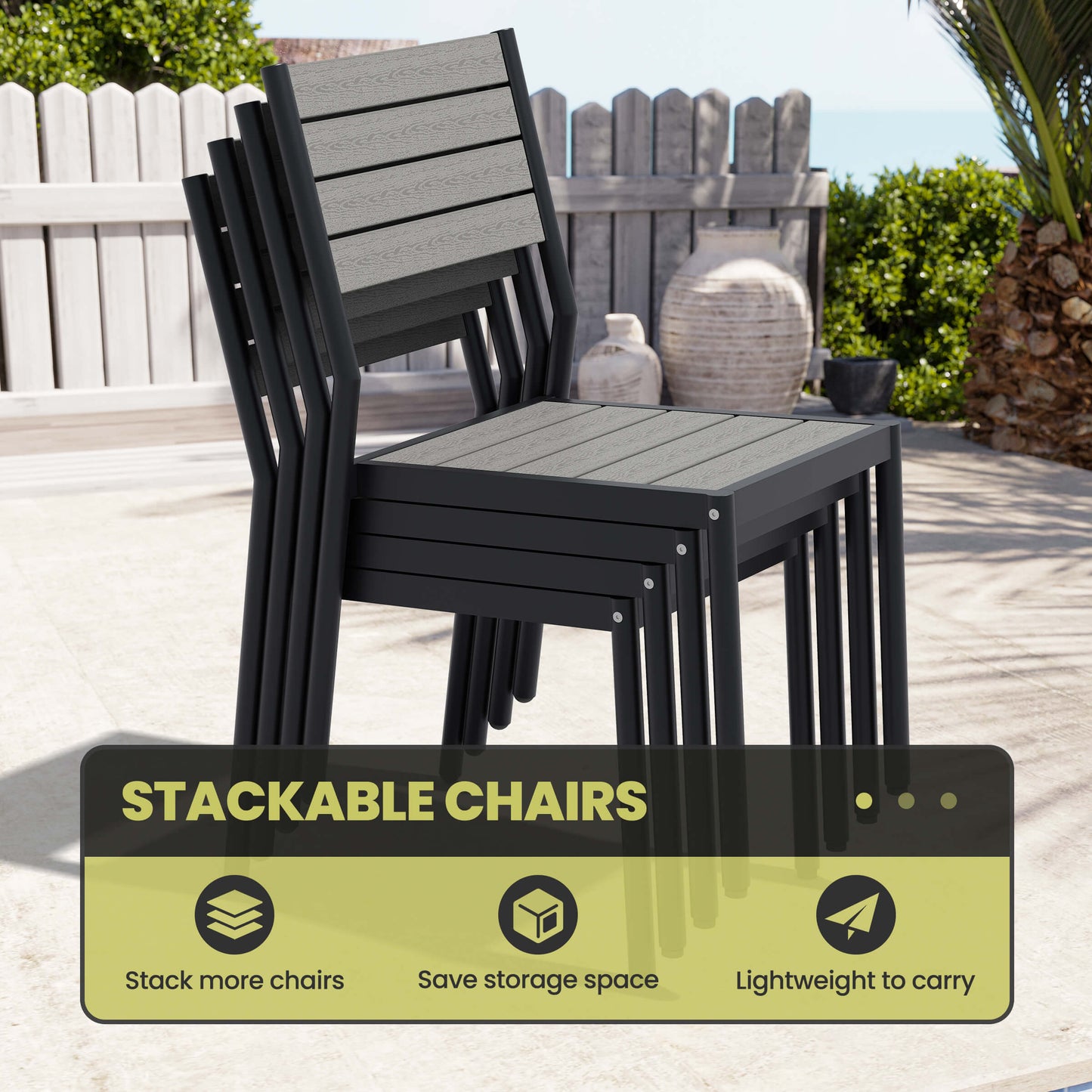 Aluminum Outdoor Dining Set with Umbrella Hole & Stackable Chairs