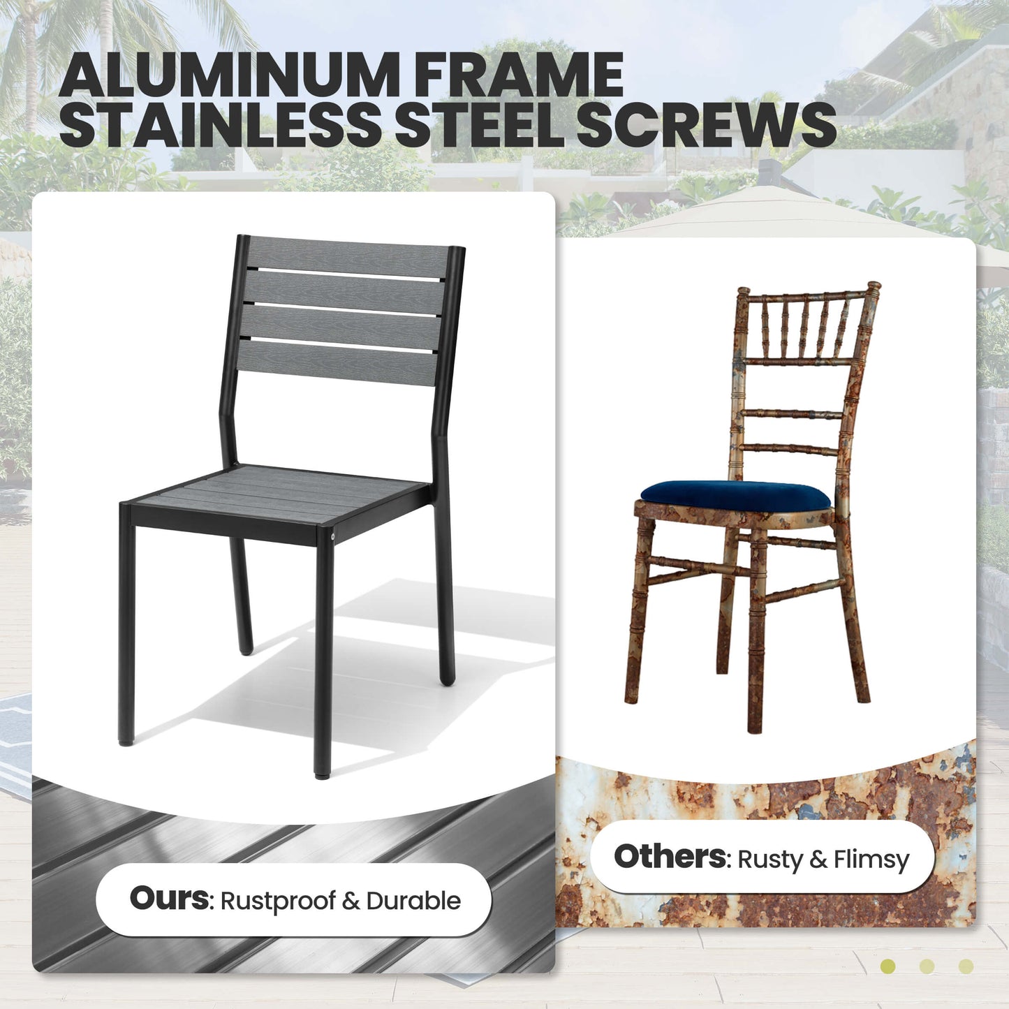 Aluminum Outdoor Dining Set with Umbrella Hole & Stackable Chairs