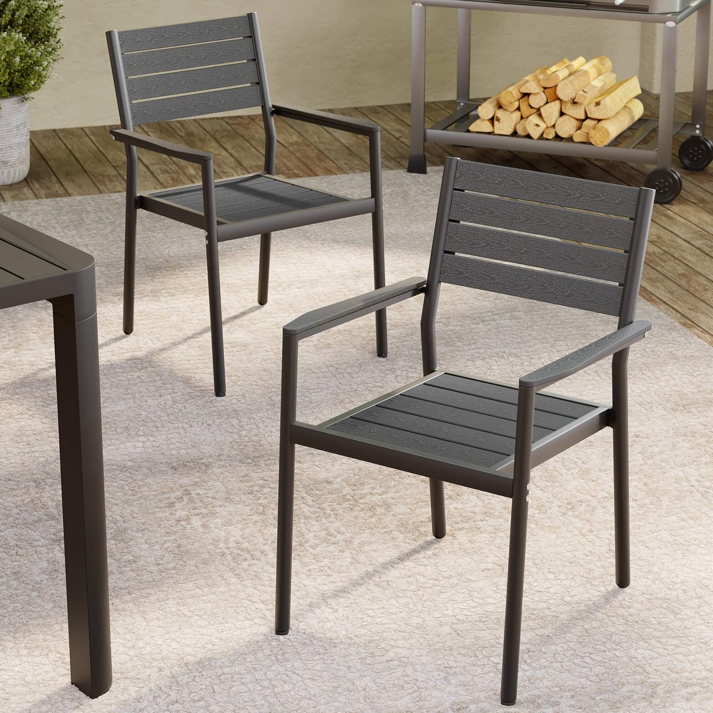 Aluminum Stackable Outdoor Dining Chair Set of 2