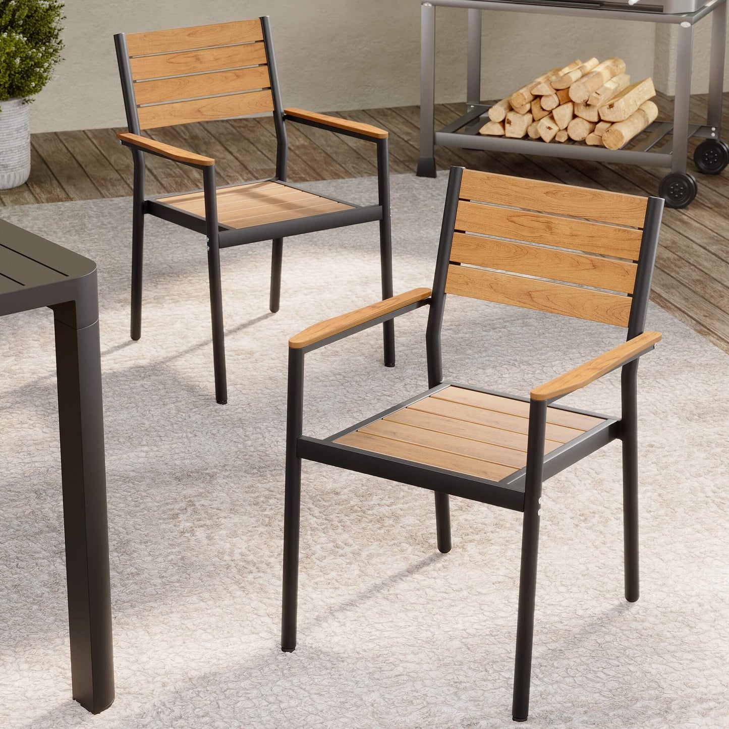 Aluminum Stackable Outdoor Dining Chair Set of 2