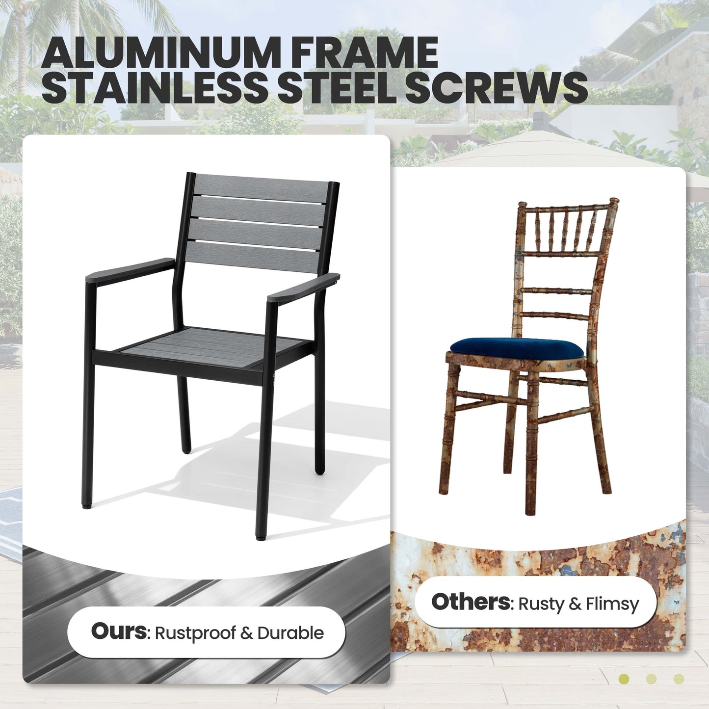 Aluminum Outdoor Dining Set with Umbrella Hole & Stackable Chairs