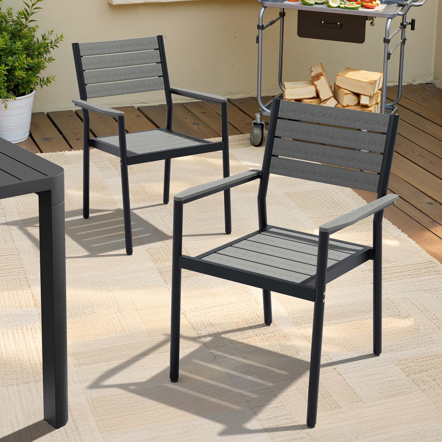 Aluminum Stackable Outdoor Dining Chair Set of 2