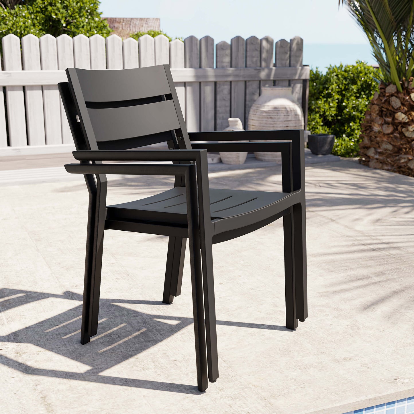 Aluminum Stackable Dining Chair Set of 2 with Armrests