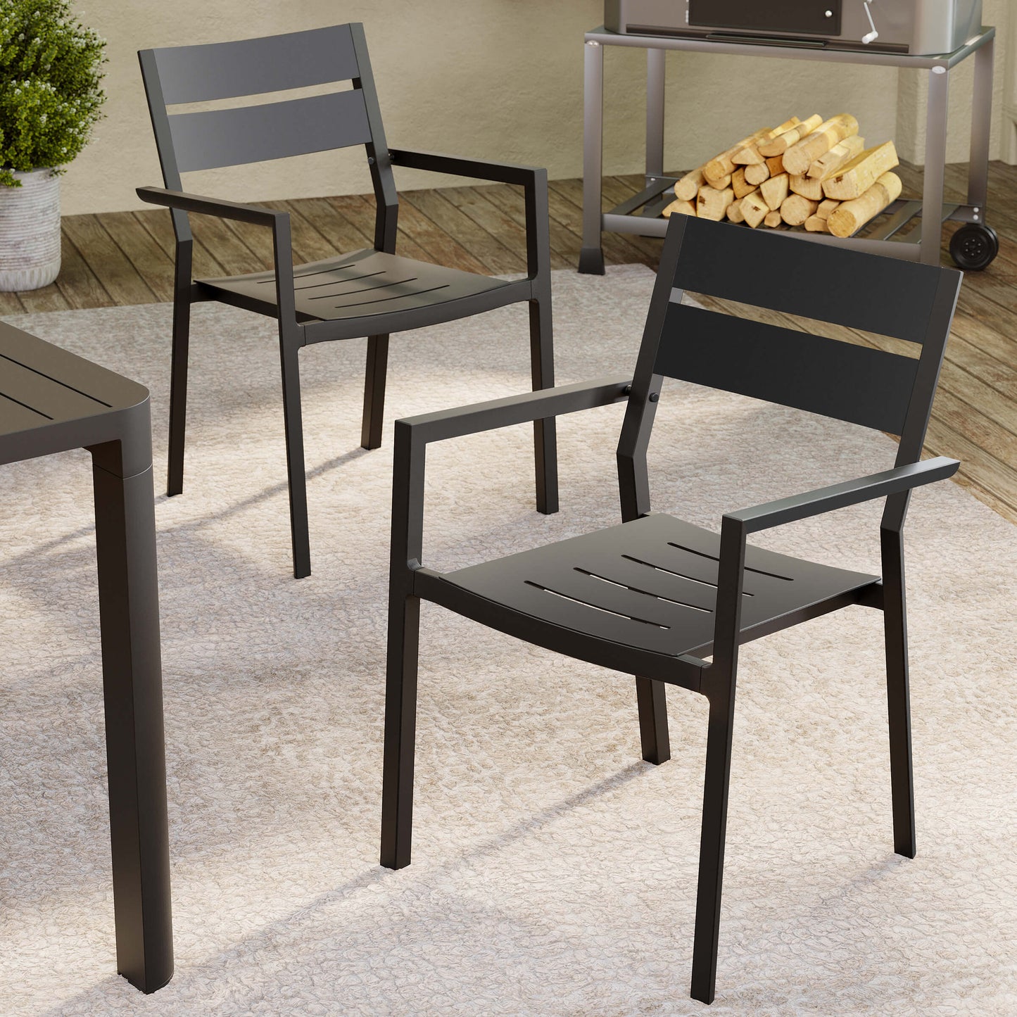 Aluminum Stackable Dining Chair Set of 2 with Armrests
