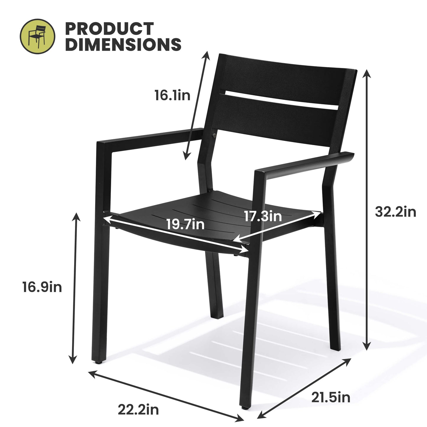 Aluminum Stackable Dining Chair Set of 2 with Armrests