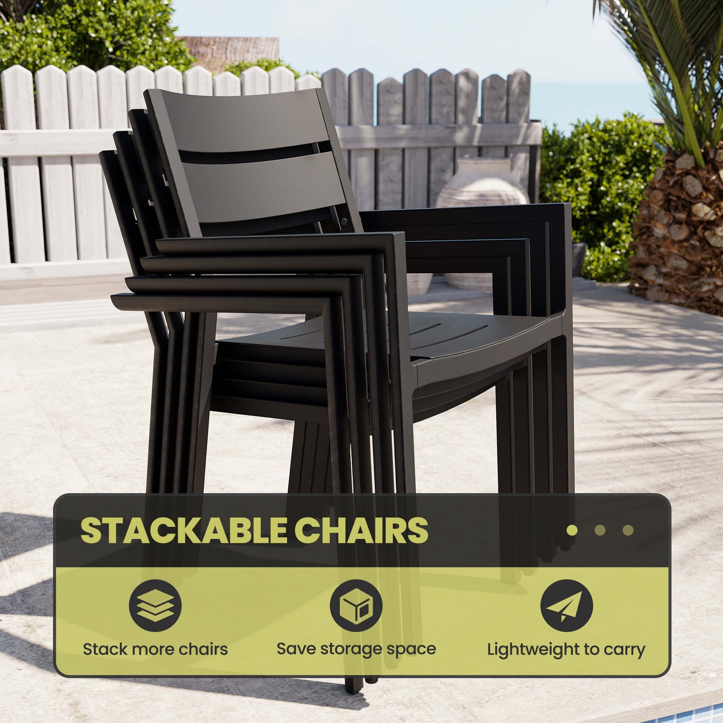 Aluminum Stackable Dining Chair Set of 2 with Armrests