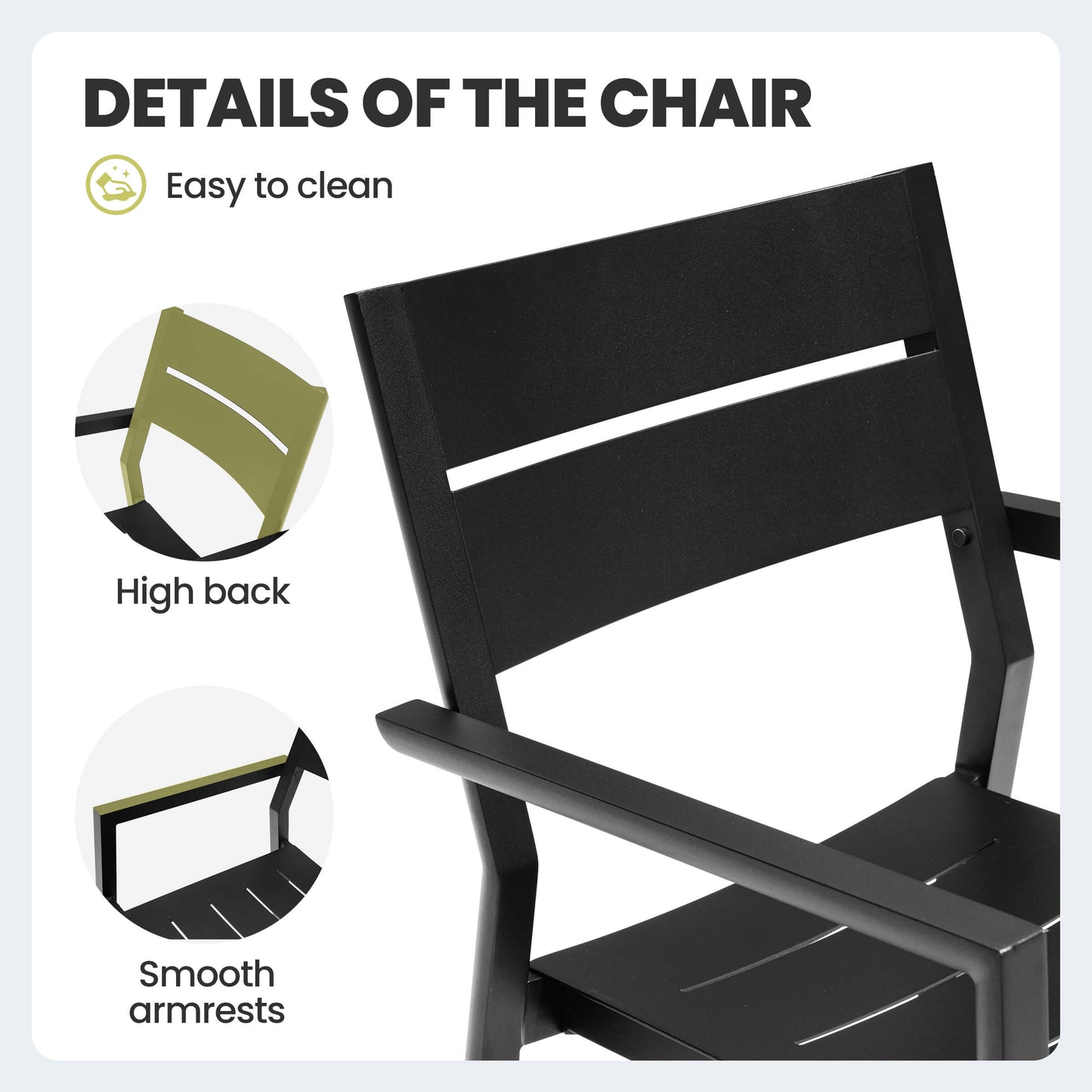 Aluminum Stackable Dining Chair Set of 2 with Armrests