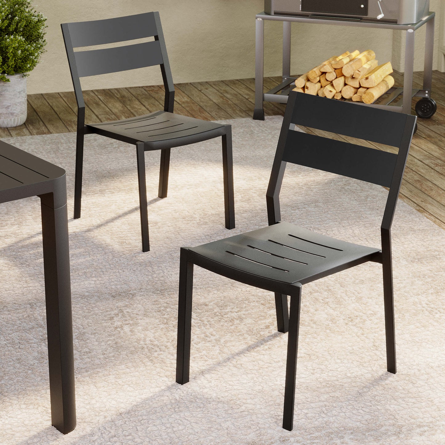 Aluminum Stackable Outdoor Dining Chair Set of 2