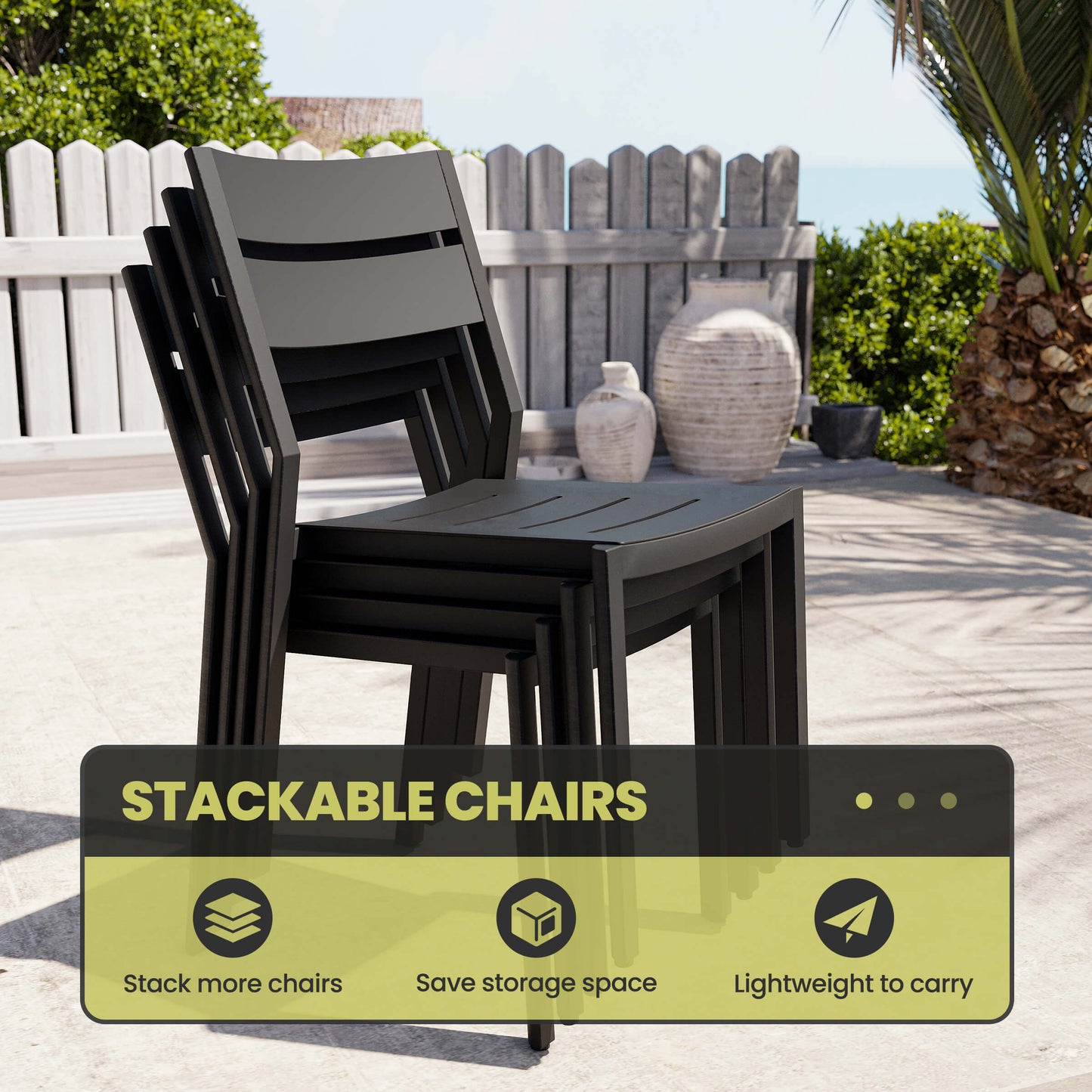 Aluminum Stackable Outdoor Dining Chair Set of 2