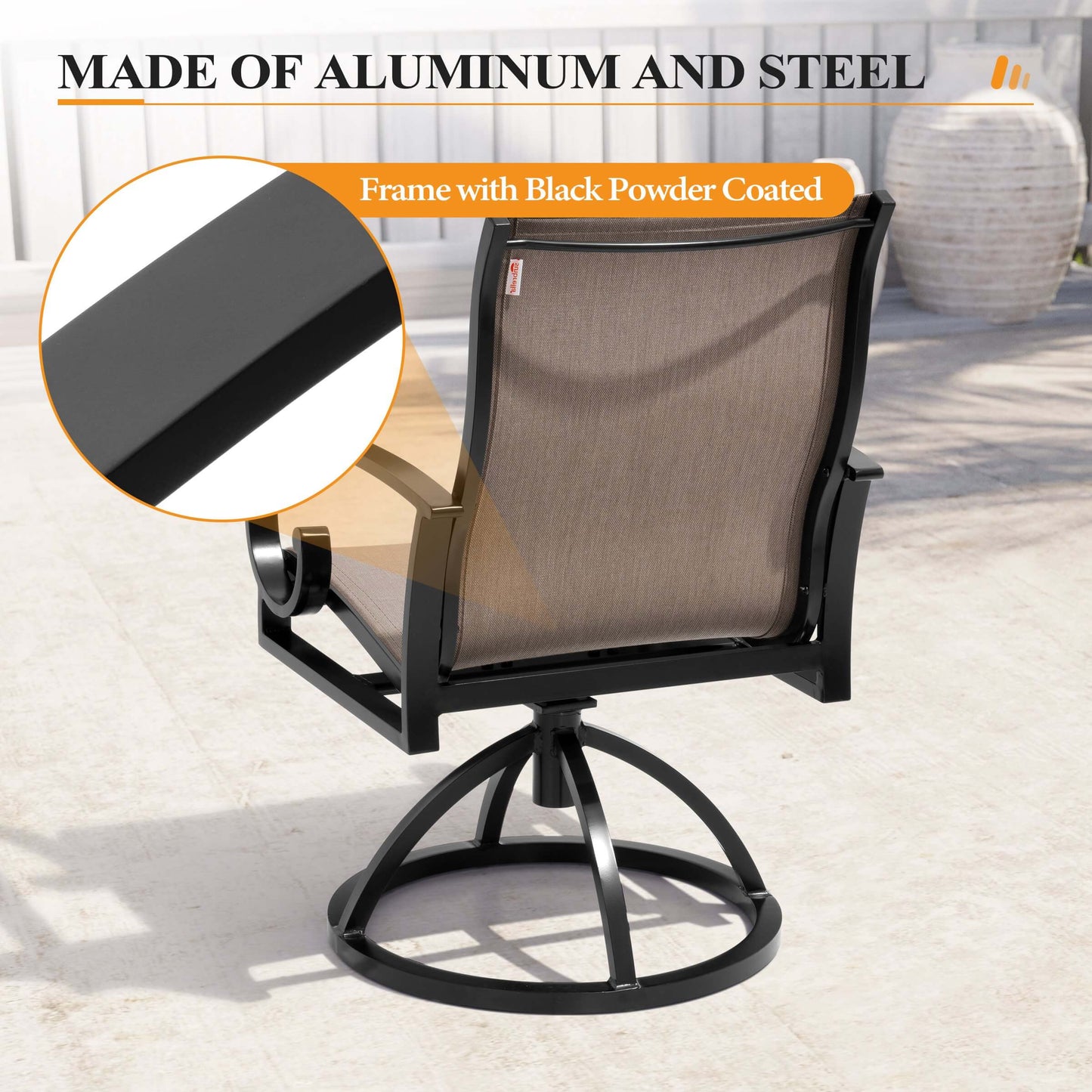 Aluminum Swivel Outdoor Dining Chair Set of 2 with Sunbrella