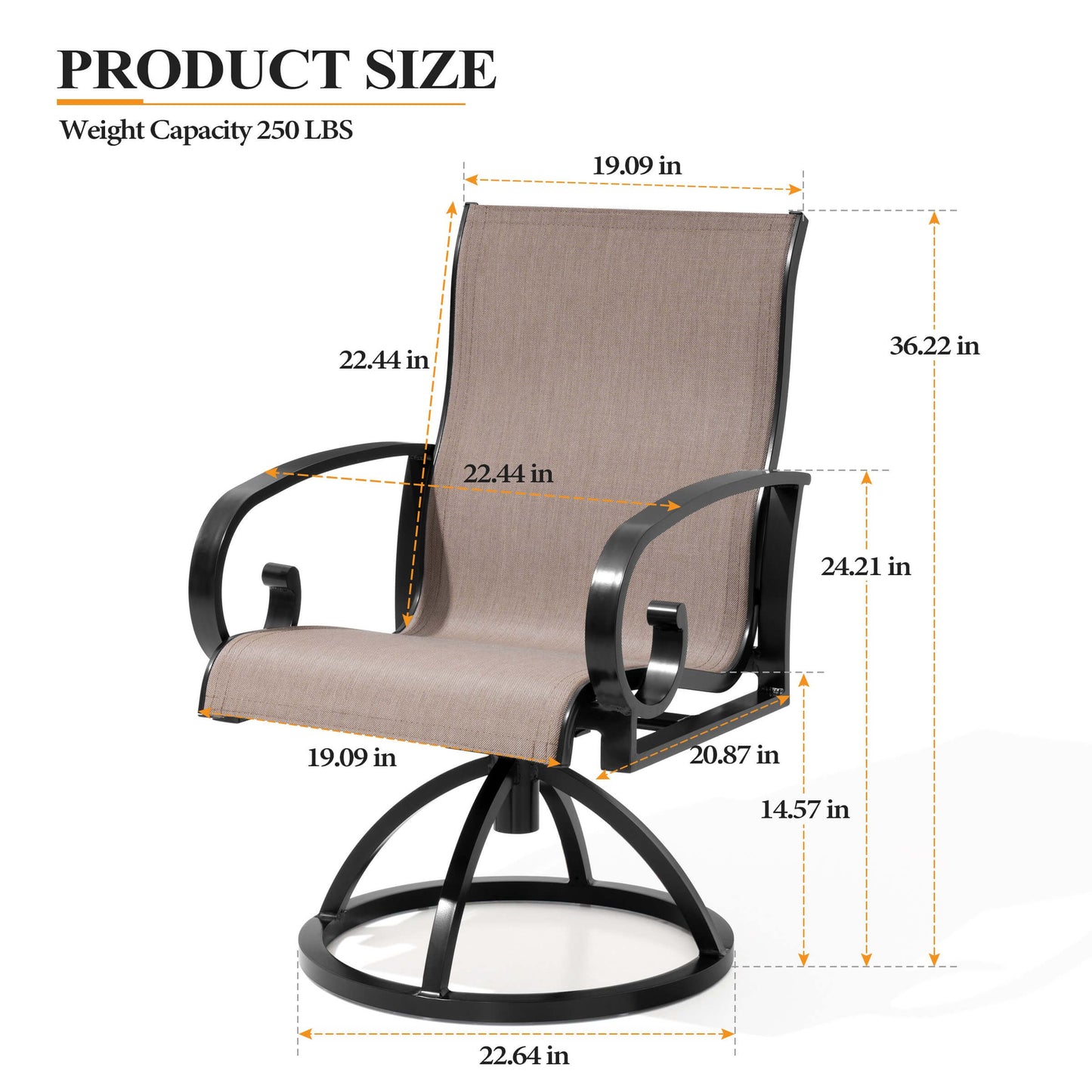 Aluminum Swivel Outdoor Dining Chair Set of 2 with Sunbrella