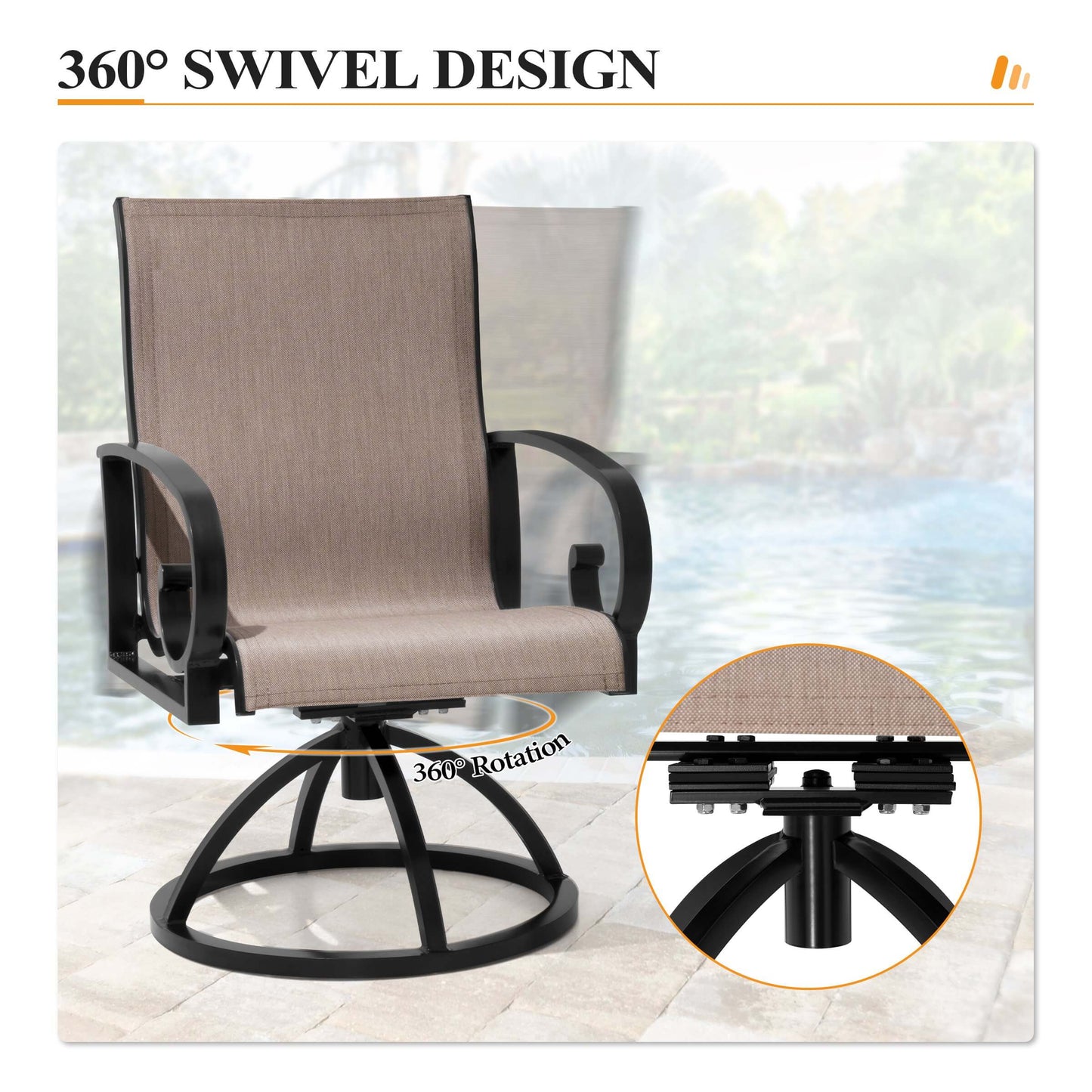 Aluminum Swivel Outdoor Dining Chair Set of 2 with Sunbrella